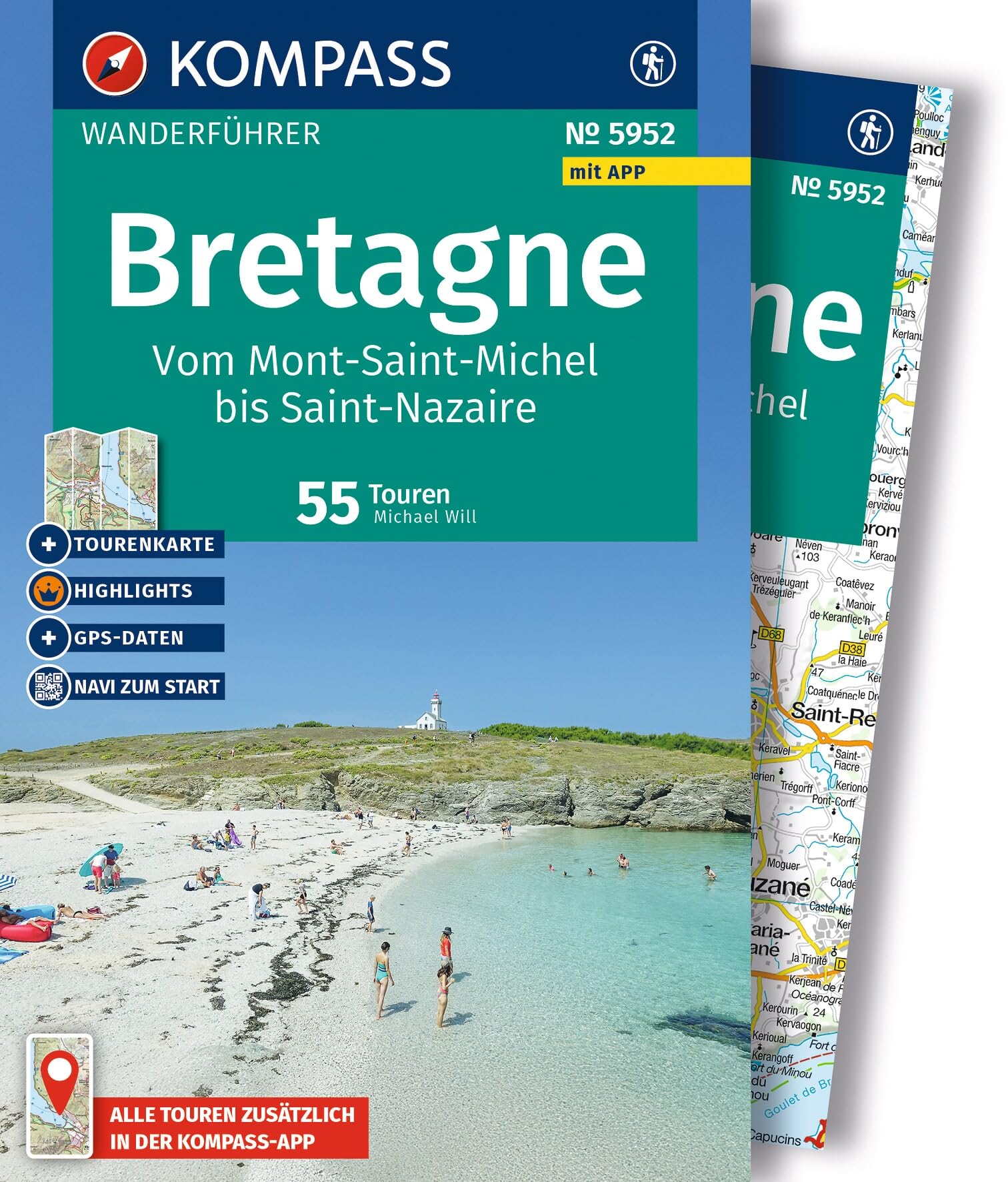 KOMPASS Wanderführer Bretagne, vom Mont-Saint-Michel bis Saint-Nazaire, 55 Touren mit Extra-Tourenkarte: mit Touren und GPS-Daten in der KOMPASS-App