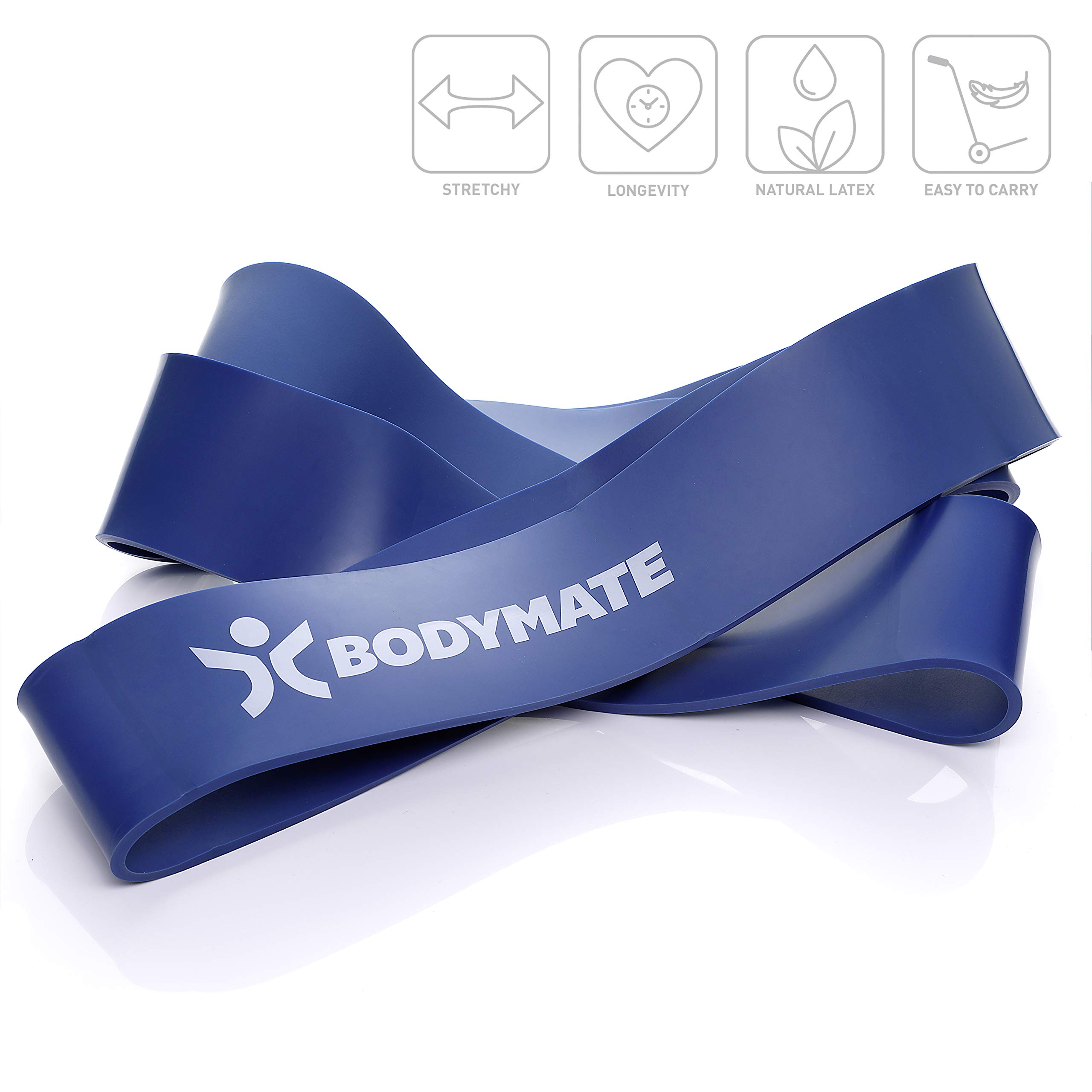 BODYMATE Bande de résistance élastique Premium 208cm en Latex Naturel - Résistance au Choix - Idéal Musculation, Crossfit, Gymnastique, Fitness - Débutants et Professionnels