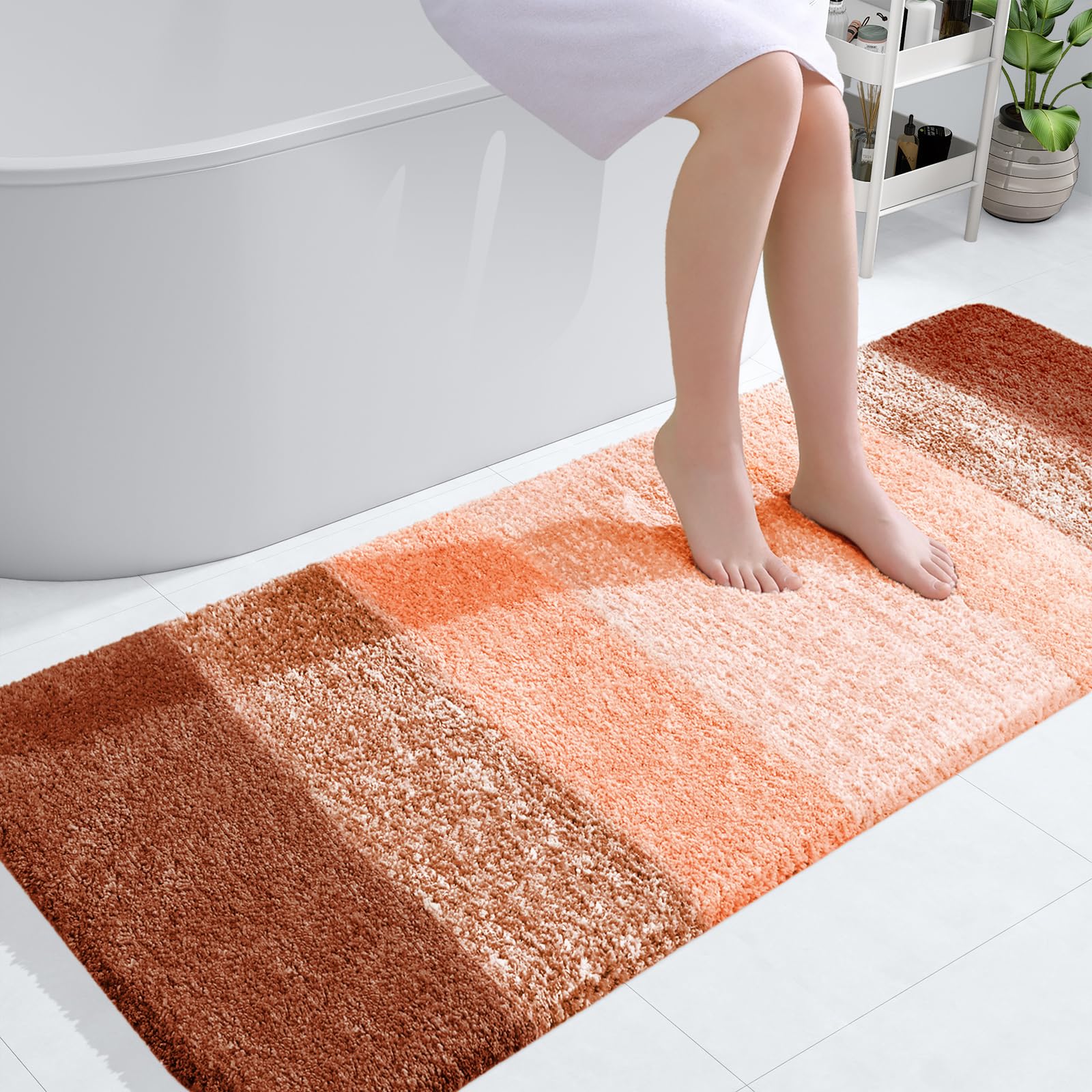 OLANLY Bathroom Runner Rug 54x24, Extra Soft Absorbent Microfiber Bath Rugs | Orange, Non-Slip Quick-Drying Rubber Backing, Washable Long Bath Mat for Floor, Tub and Shower, Home Decor