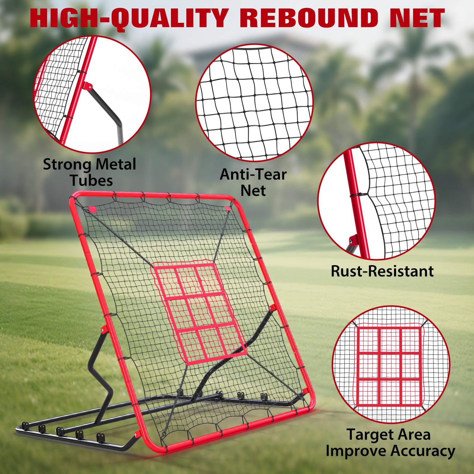 Filet De Rebond De Baseball 2 en 1, 9 Zones, Cadre en Acier Robuste, Angle Réglable Portable, Intérieur & Extérieur
