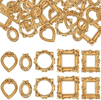 Vicenpal 40 Pcs Vintage Mini Picture Frames Baroque Antique Small Resin Jewelry Display Table Frame for Christmas DIY Photo Holiday Party Decoration (Gold)