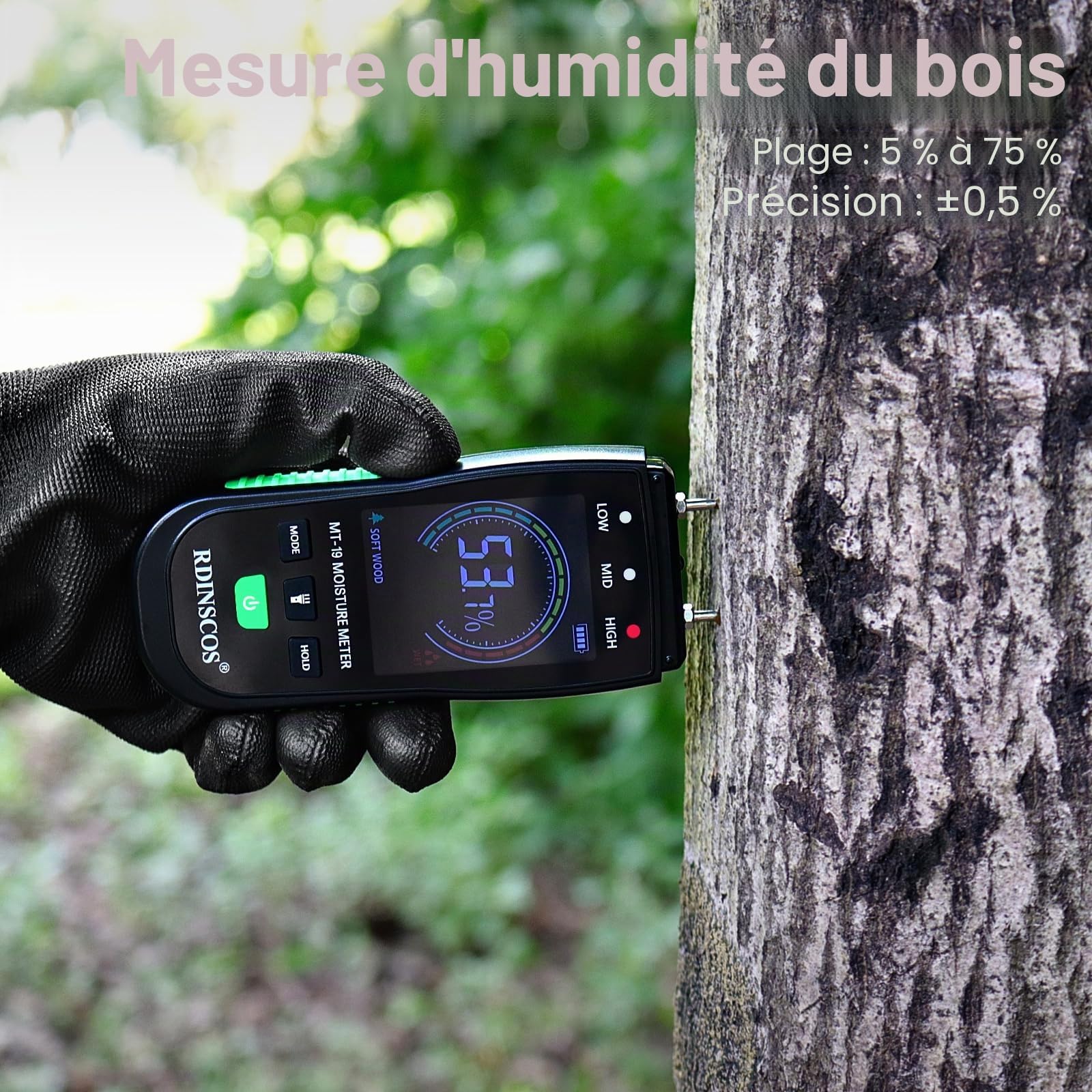 RDINSCOS Détecteur d'humidité - Type broche pour bois, bois de chauffage, bois, bûches et matériaux de construction