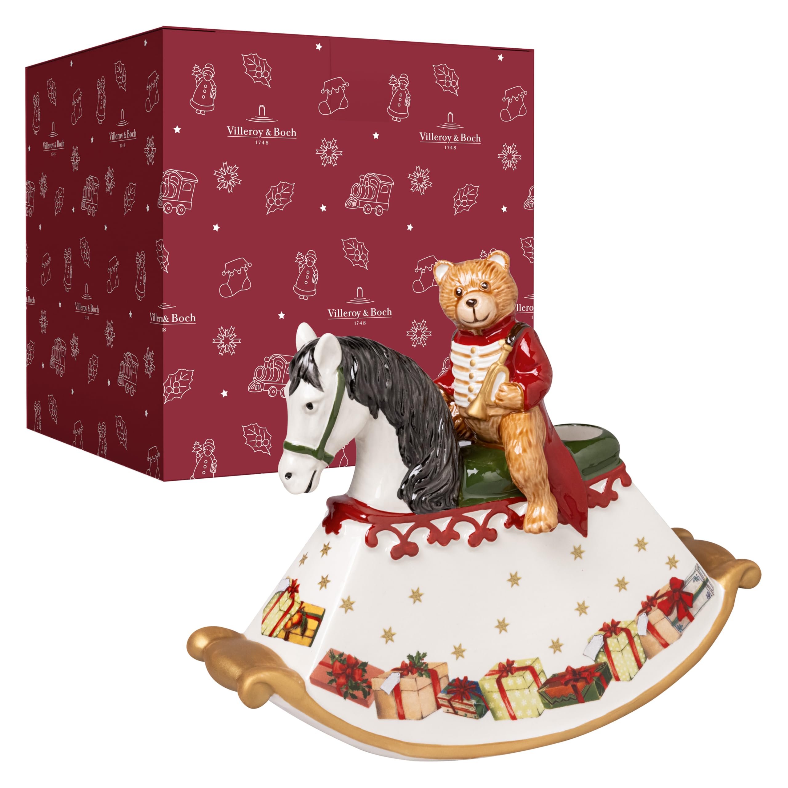 Villeroy & Boch - Christmas Toy's Schaukelpferd Bunt, Weihnachtsdekoration, Stabkerzenhalter, Kerzenhalter, Dekoration für Wohnzimmer, Flur oder Hauseingang, Dekoartikel Xmas, Weihnachten, Porzellan
