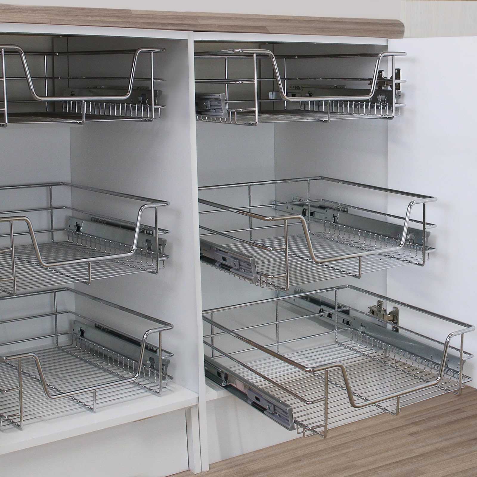KuKoo 6 x Kitchen Pull Out Soft Close Baskets, 500mm Wide Cabinet, Slide Out Wire Storage Drawers