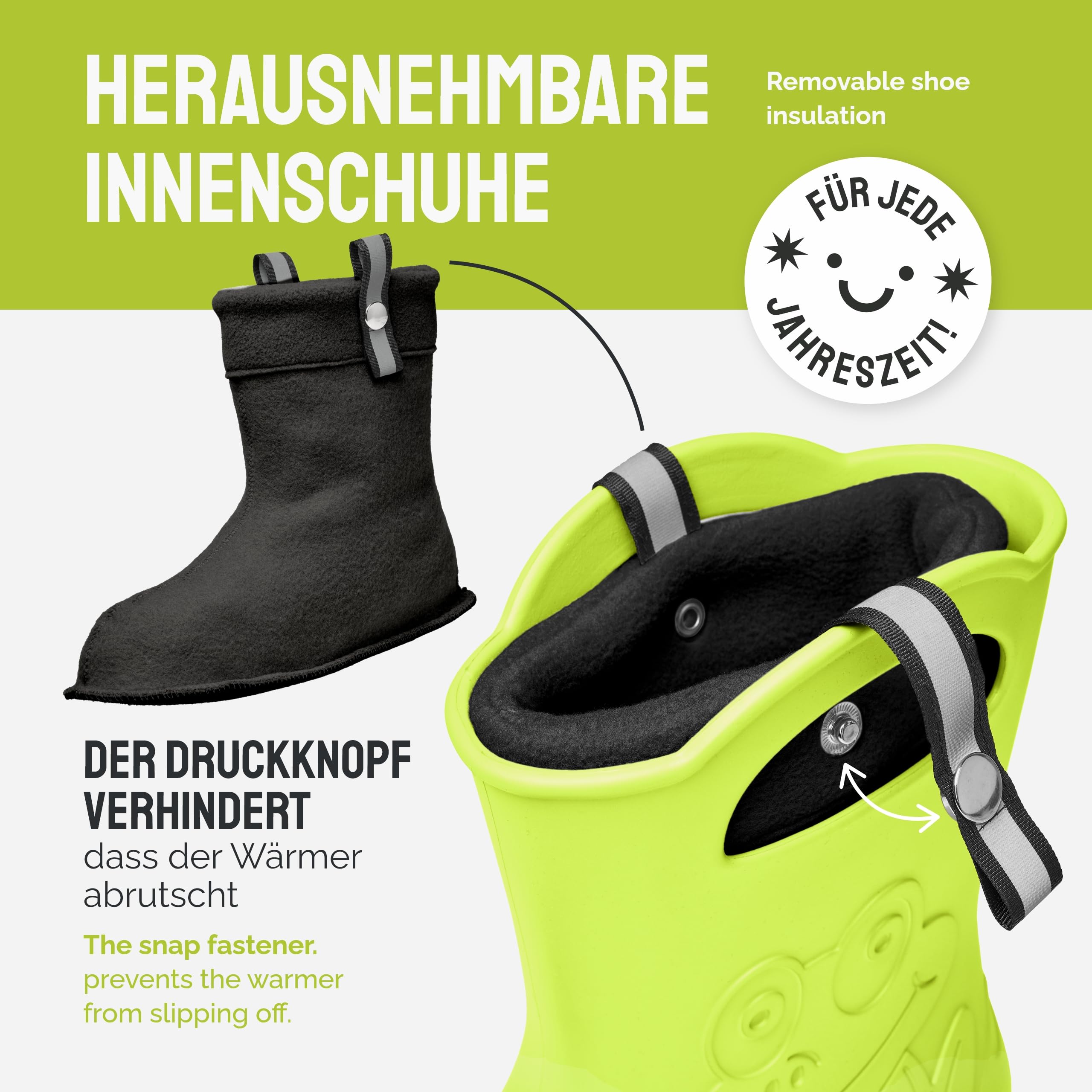 Ladeheid EVA Gummistiefel Damen warm gefüttert durch herausnehmbaren Innenschuh leichte wasserdichte Regenstiefel Griffe zum Anziehen rutschfeste Sohle LA-CA-23