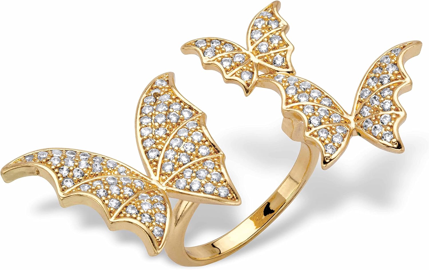 PalmBeach Goldtone or SIlvertone Round Crystal Adjustable Butterfly Ring One Size Fits Most