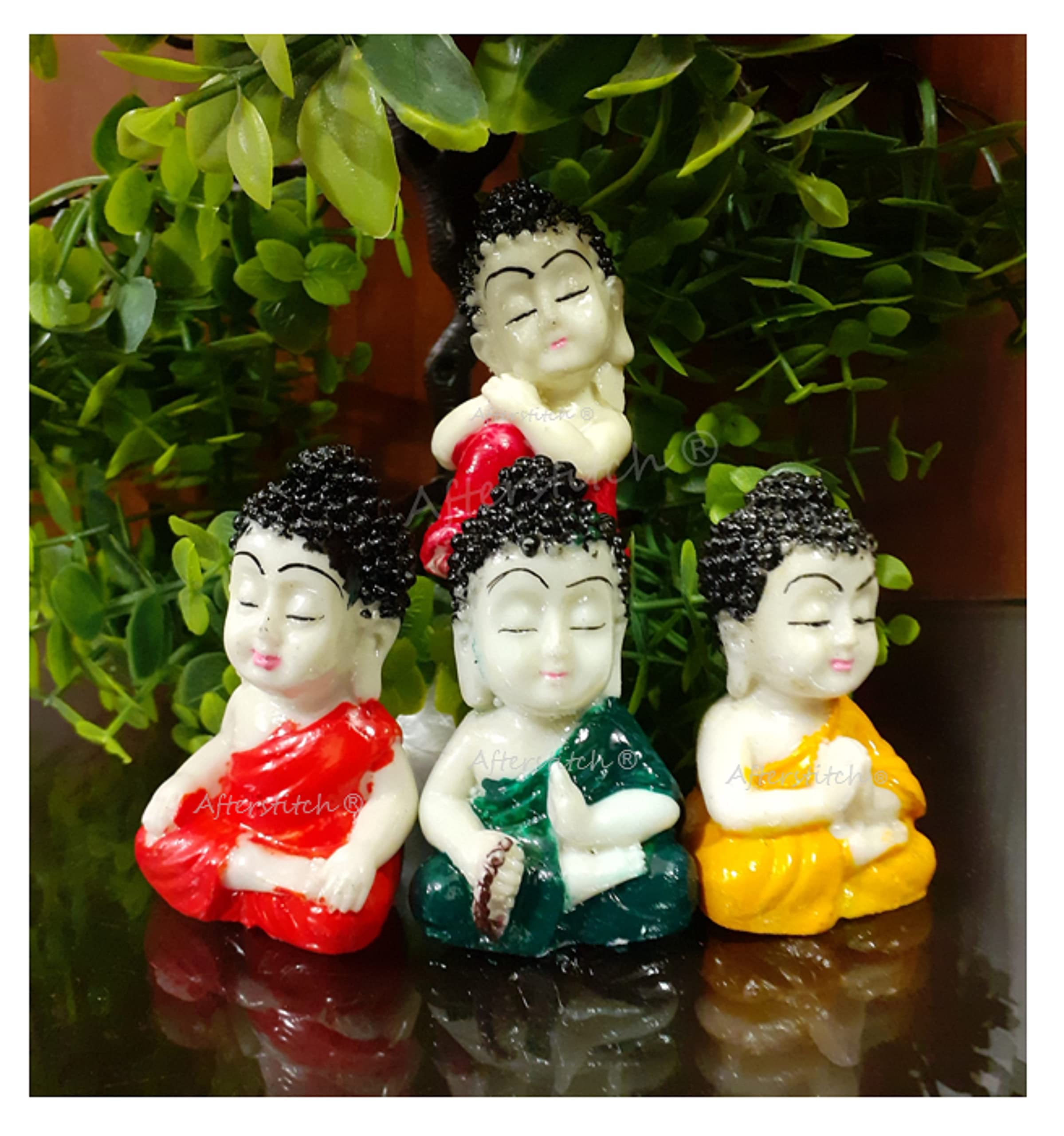 Miniature Decor Items for Garden Buddha Monk Plants Balcony Home Decoration Office Small Figurines Showpieces Toys Dolls Sculptures Living Room Kitchen Decorative (4 Piece Set)