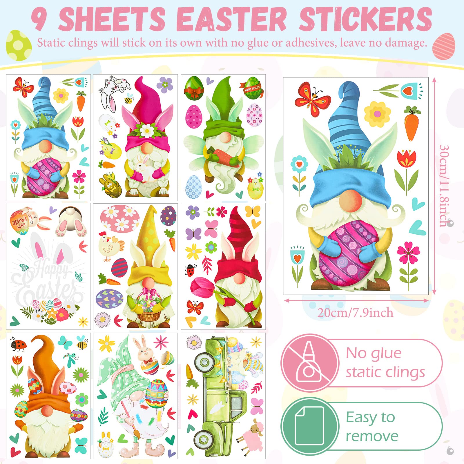 Yinder 27 Sheets Easter Window Clings Decorations Easter Bunny Eggs Shamrock Gnome Valentine's Day Window Decals Irish Decoration St. Patrick's Day Stickers for Party(Classic)