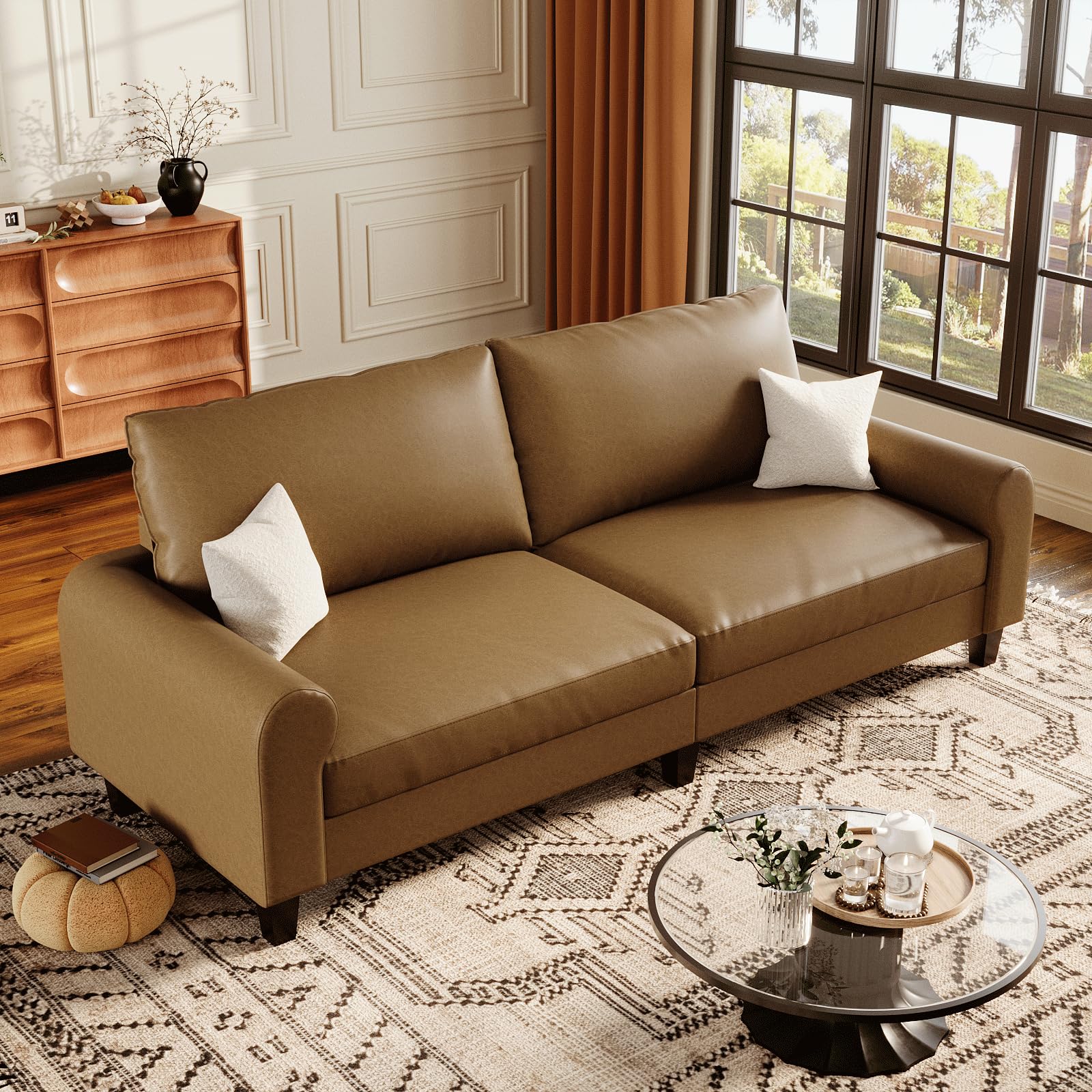EASE MOOSE 88.5 Large Seat Faux Leather Loveseat Sofa