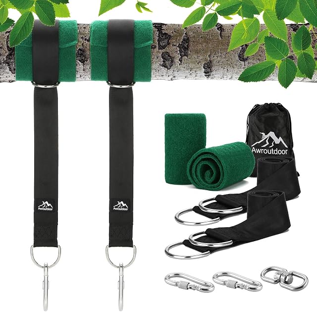 Awroutdoor Tree Swing Hanging Straps - ULTRA Strong Hammock Strap Holds 2200 LBS 5ft Straps for Camping Backpacking Patio Hammocks and Swings