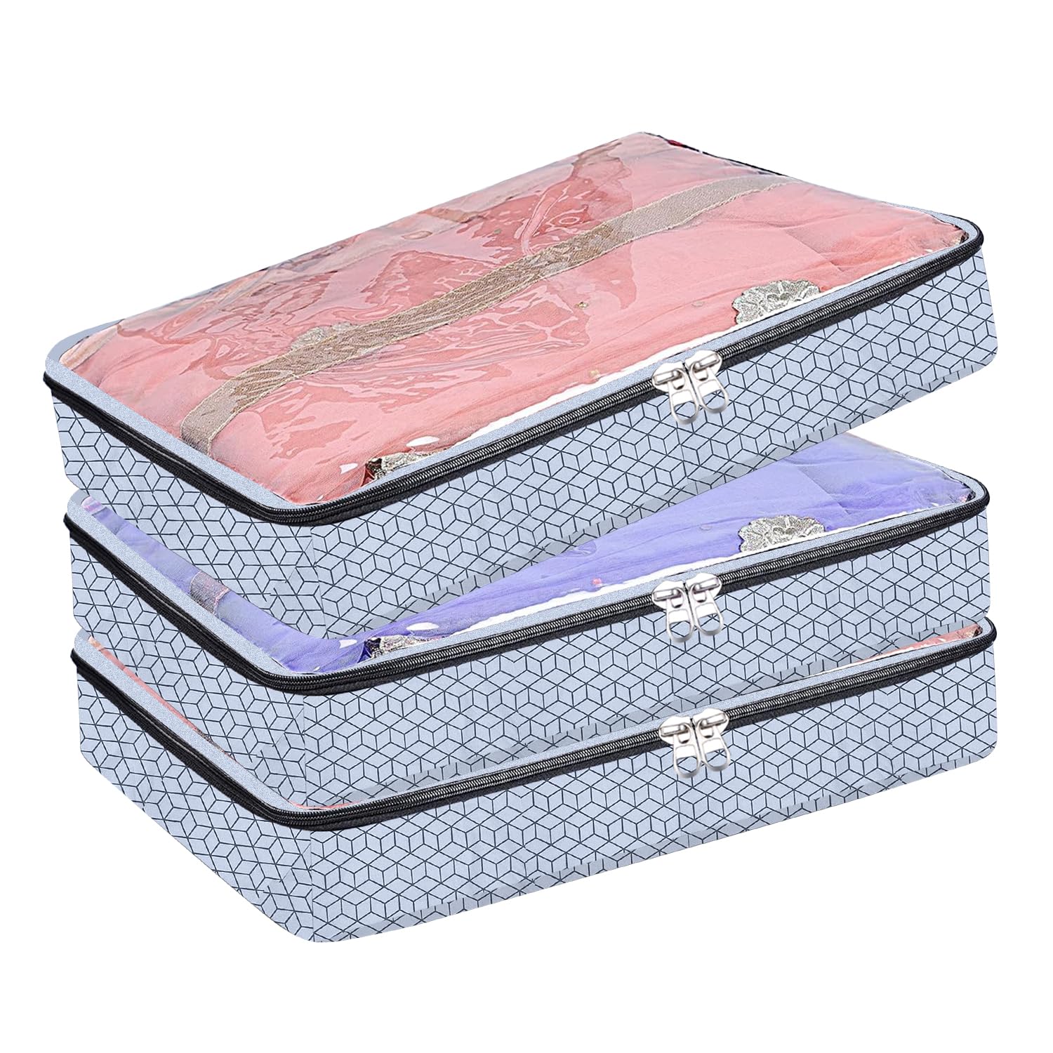 PulGos 3 Pieces Saree Covers - Clothes Organizer for saree with Zip Closure &Transparent window Non-Woven Fabric Sari Cover, Wardrobe Organiser Storage Organizer for Cloth, Salwar Suit Saree Bag-Grey (B0D7SL39F9) Amazon Price History, Amazon Price Tracker