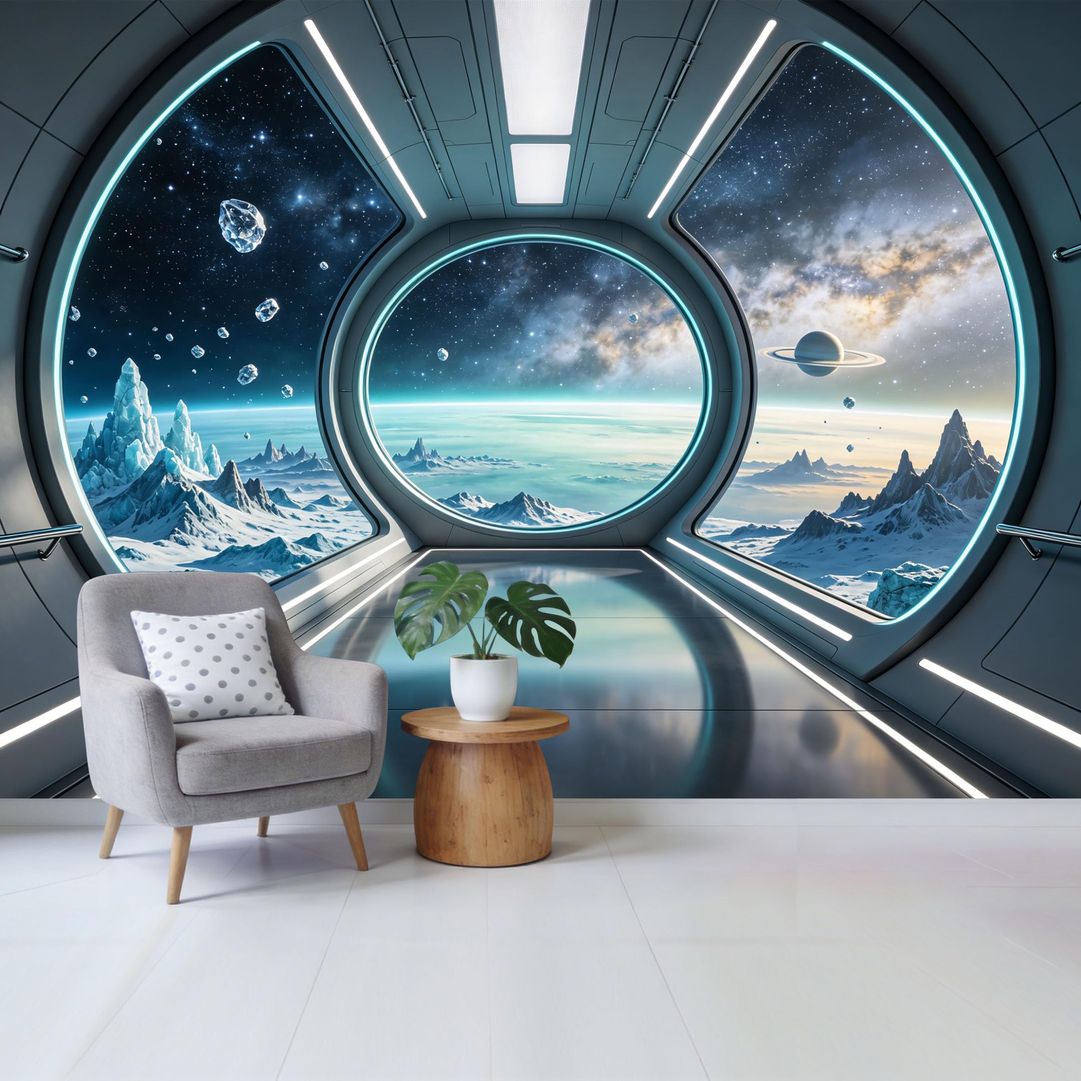 Custom Size Wall Mural 3D SciFi Galaxy Planet View Removable Self Adhesive Fabric Home Wall Decor for Living Room Bedroom Bathroom Modern Space Window Design