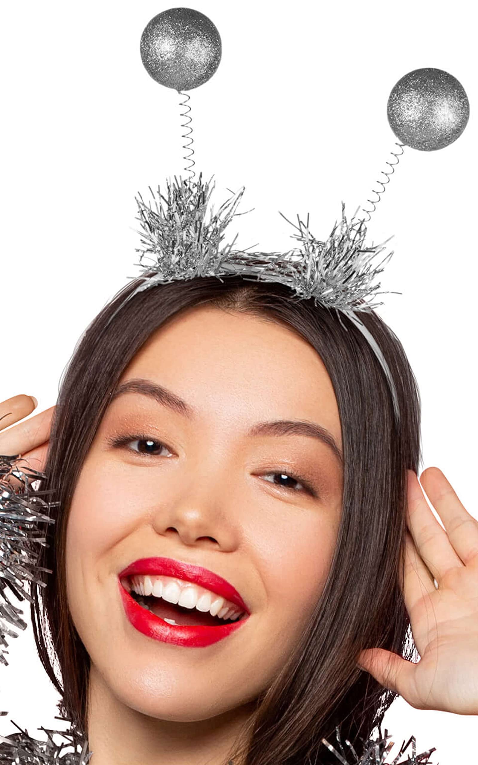 Balinco Alien Hairband Silver with 2 Round Balls & Glitter Effect - Image 2