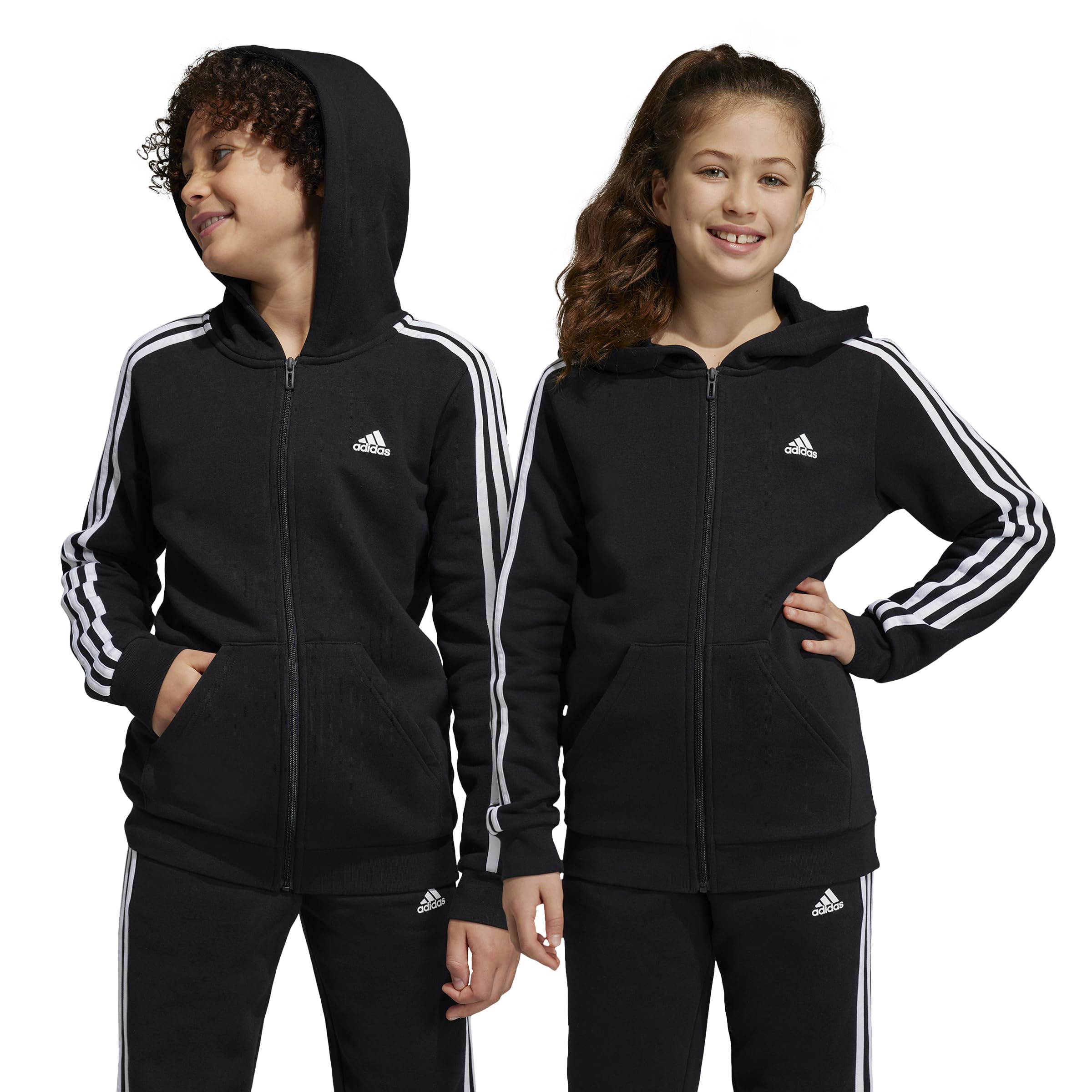 Adidas Essentials 3-Stripes Fleece Full-Zip Hoodie Felpa Unisex - Bambini e Ragazzi (Pacco da 1)