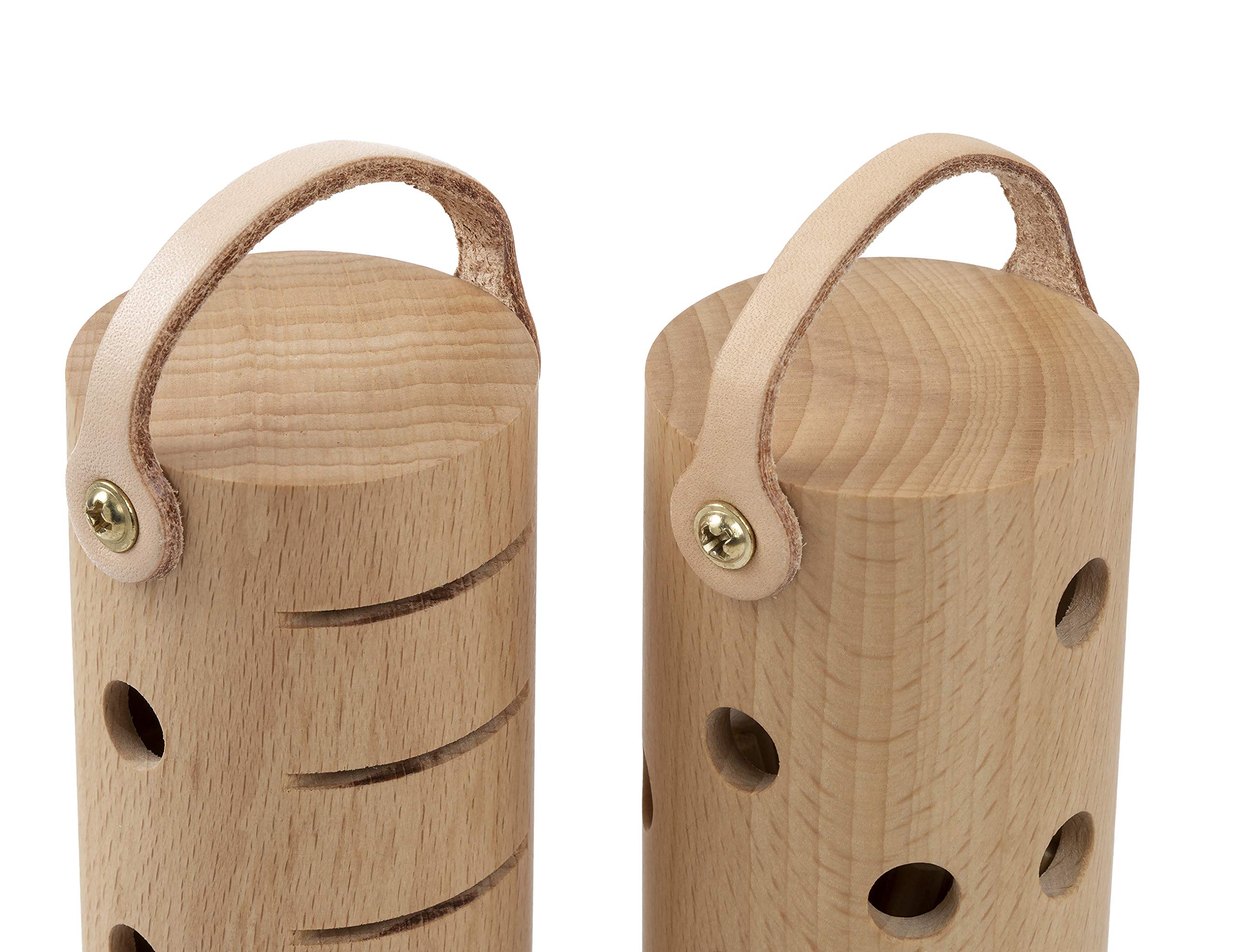 Tube Shaker Set Percussion Caxixi Hybrid Instrument para sonidos innovadores (15 x 5 cm, madera de haya, soporte de piel, incluye funda), color marrón