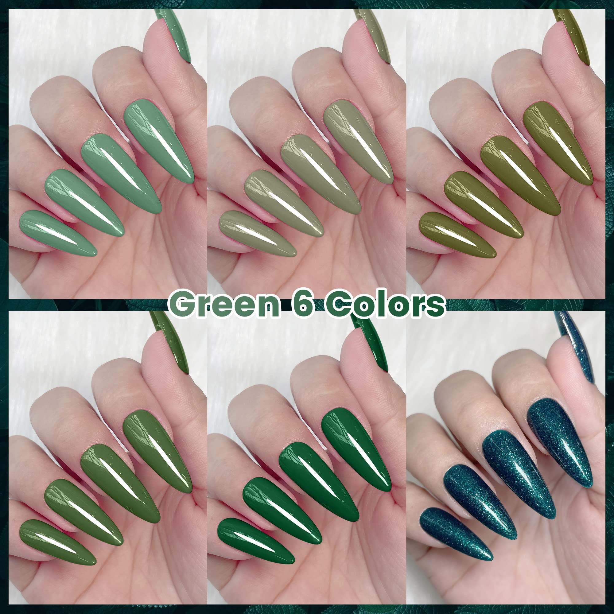 Amazon.com: YTD Likomey Green Nail Gel Kit,Nature 6 Colors with Base and  Top Coat Manicure Christmas Gift Set,Light Green Sage Green Olive Green  Avocado Green Emerald Green Glitter UV Nail Gel,8 Pcs