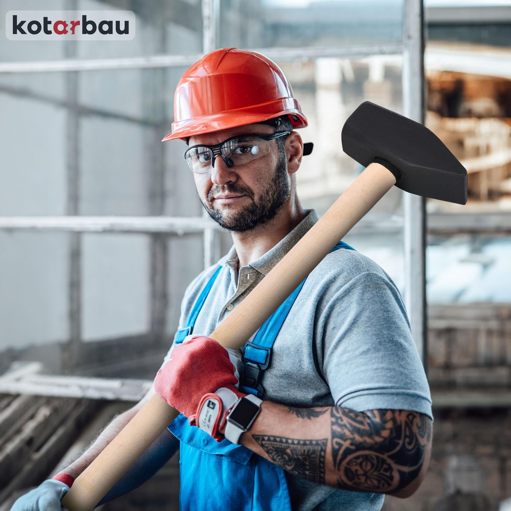 KOTARBAU® Hammer - 10 kg - Schlosserhammer mit Holzstiel - 90 cm - Vorschlaghammer - mit robustem Kopf - Ergonomisch - Heimwerker Werkzeug - Stahl