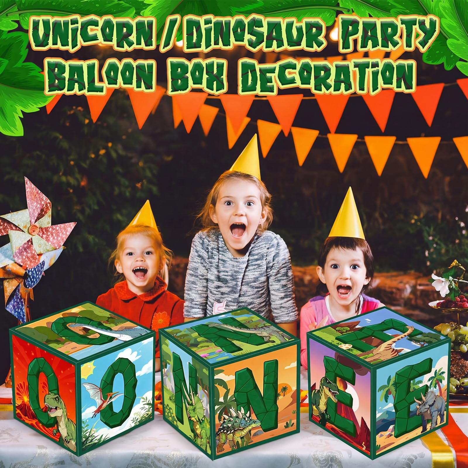 Dekoracje na 1. urodziny dinozaur urodziny pudełka na balony materiały jedna litera papier kreskówka pudełka na balony dla chłopca dziewczynki dziecka baby shower dekoracja tło rekwizyt