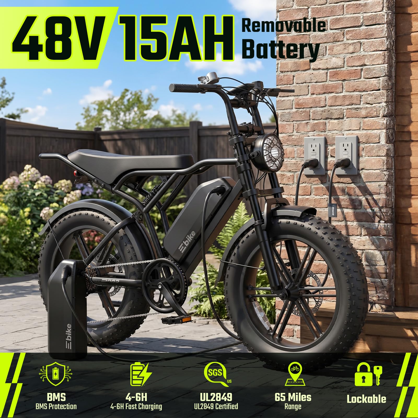 TST Electric Bike for Adults, 1500W Peak Motor Ebike, 20" x 4.0" Fat Tire E Bike, 48V 15Ah Removable Battery, Dual Suspension, Disc Brakes, LCD & APP Control, UL 2849, for Commuting Off-Road - 3