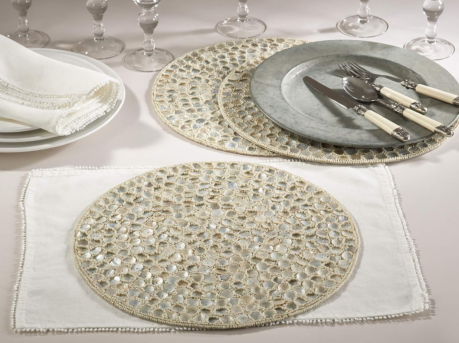 Ivory Mother of Pearl Round Placemat 15"