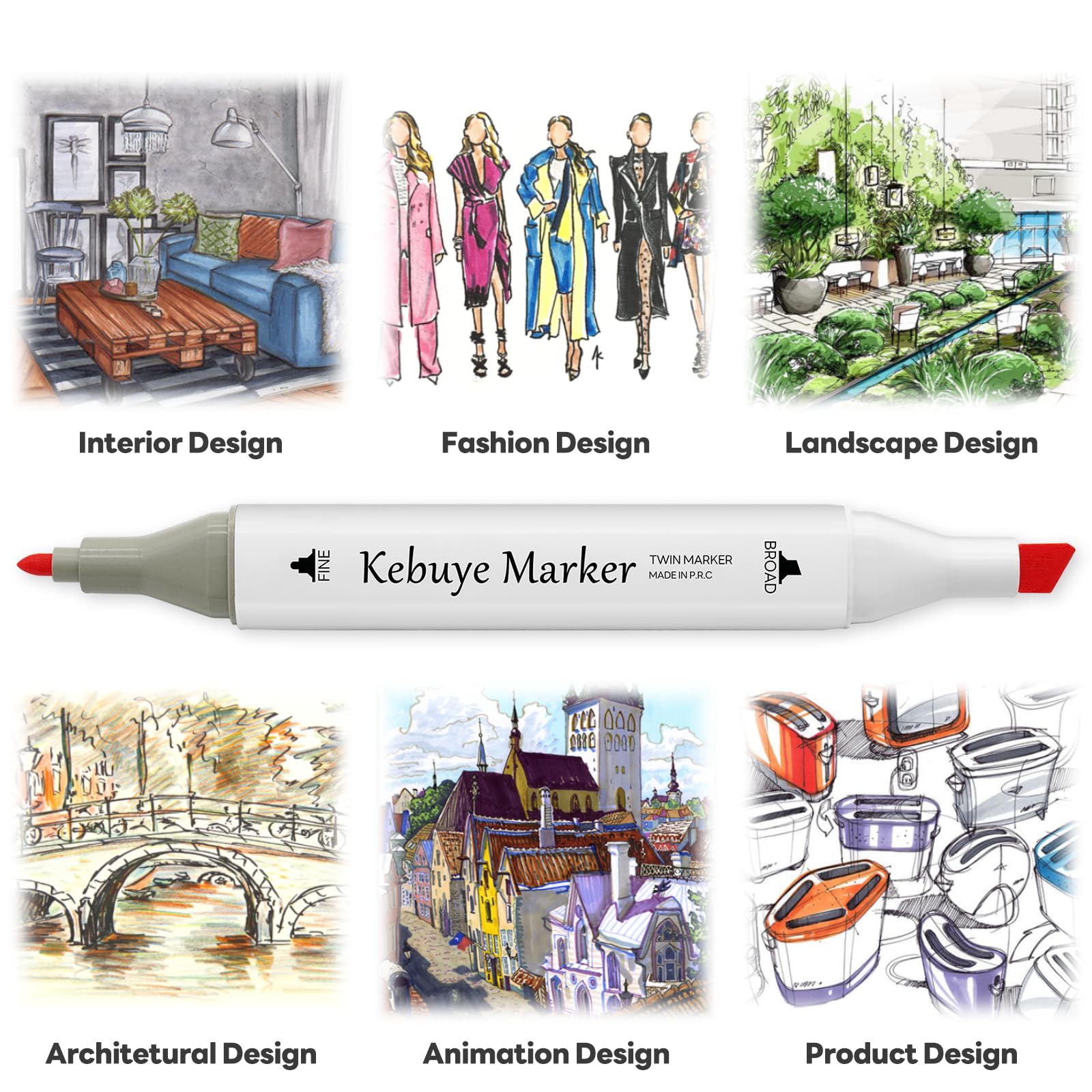 Kebuye Lot de 80 marqueurs à alcool pour coloriage pour adultes, double pointe permanente pour dessin, croquis, marqueurs à base d'alcool avec étui, parfait pour les artistes adultes, les étudiants