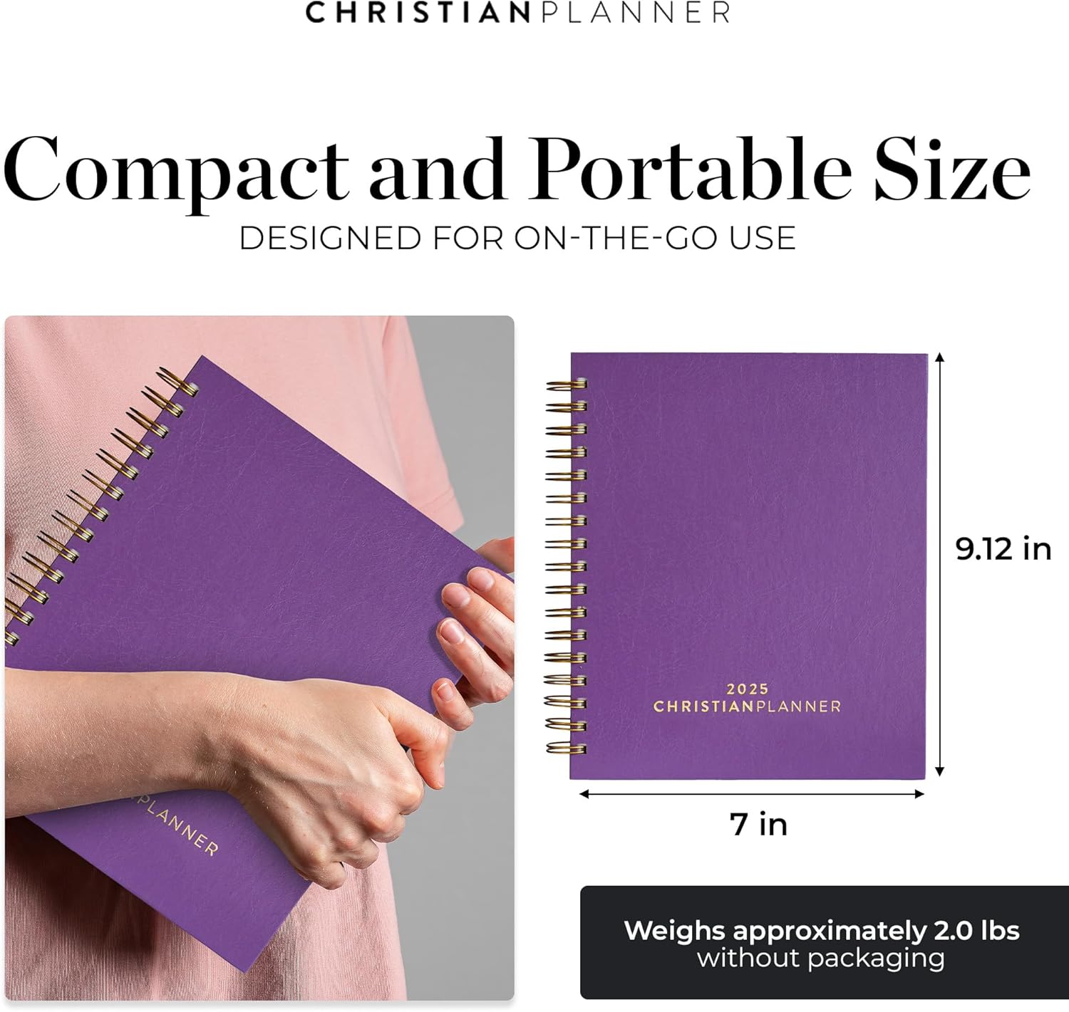 2025 Christian Planner - Bible Journal and Gratitude Book 7"x10" Spiral Bound with Eco-Friendly FSC Certified Paper - Monthly, Weekly, Daily Organizer (Ultra Violet)