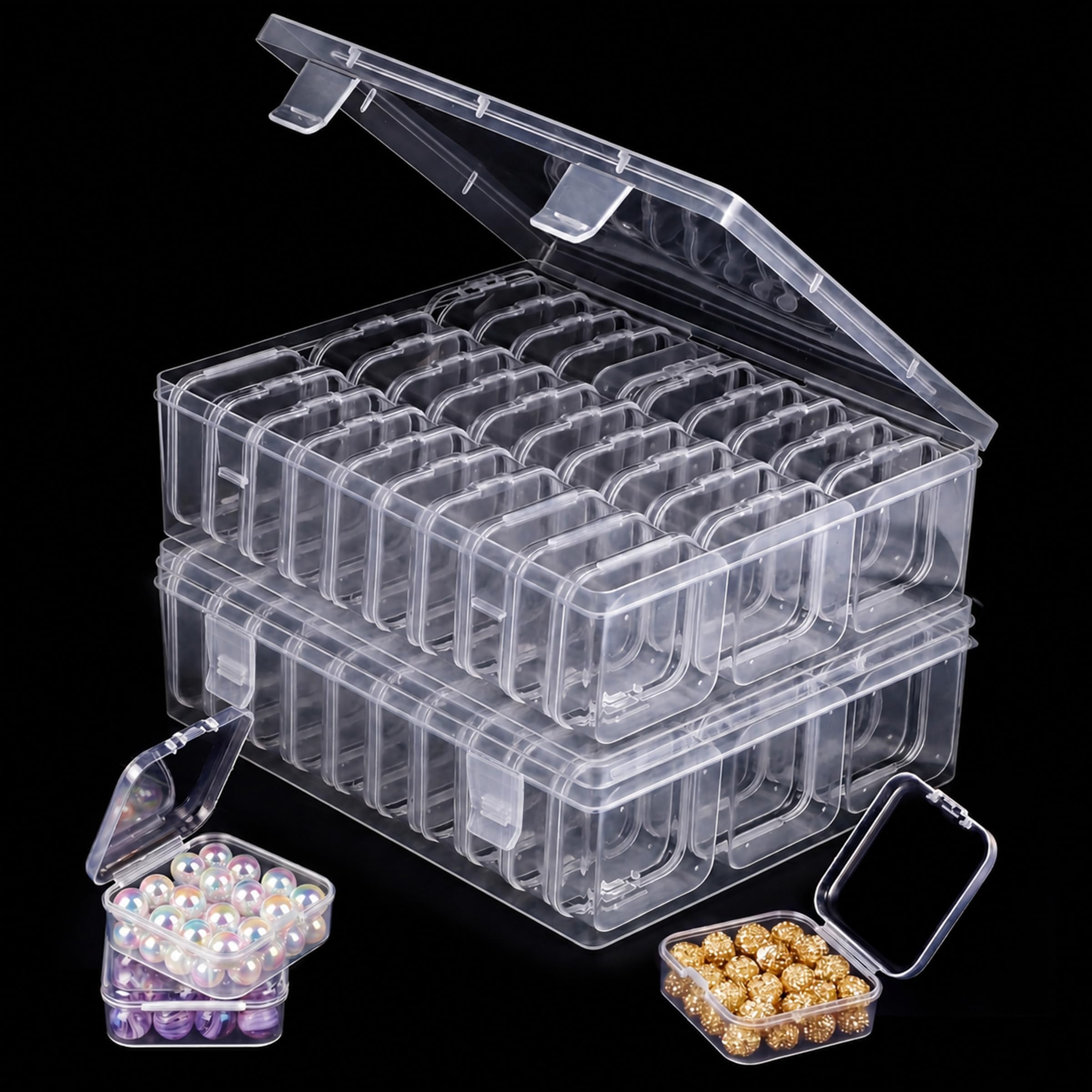2 PCS Bead Storage Organizer, 60 Mini Individual Storage Boxes with Lid