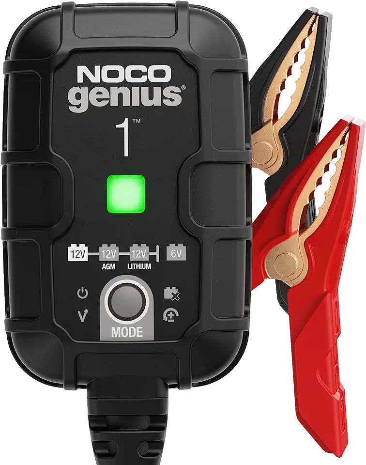 NOCO GENIUS1: 1A 6V/12V Smart Battery Charger – Automatic Maintainer, Trickle Charger &amp; Desulfator with Overcharge Protection &amp; Temperature Compensation – For Lead-Acid &amp; Lithium Batteries