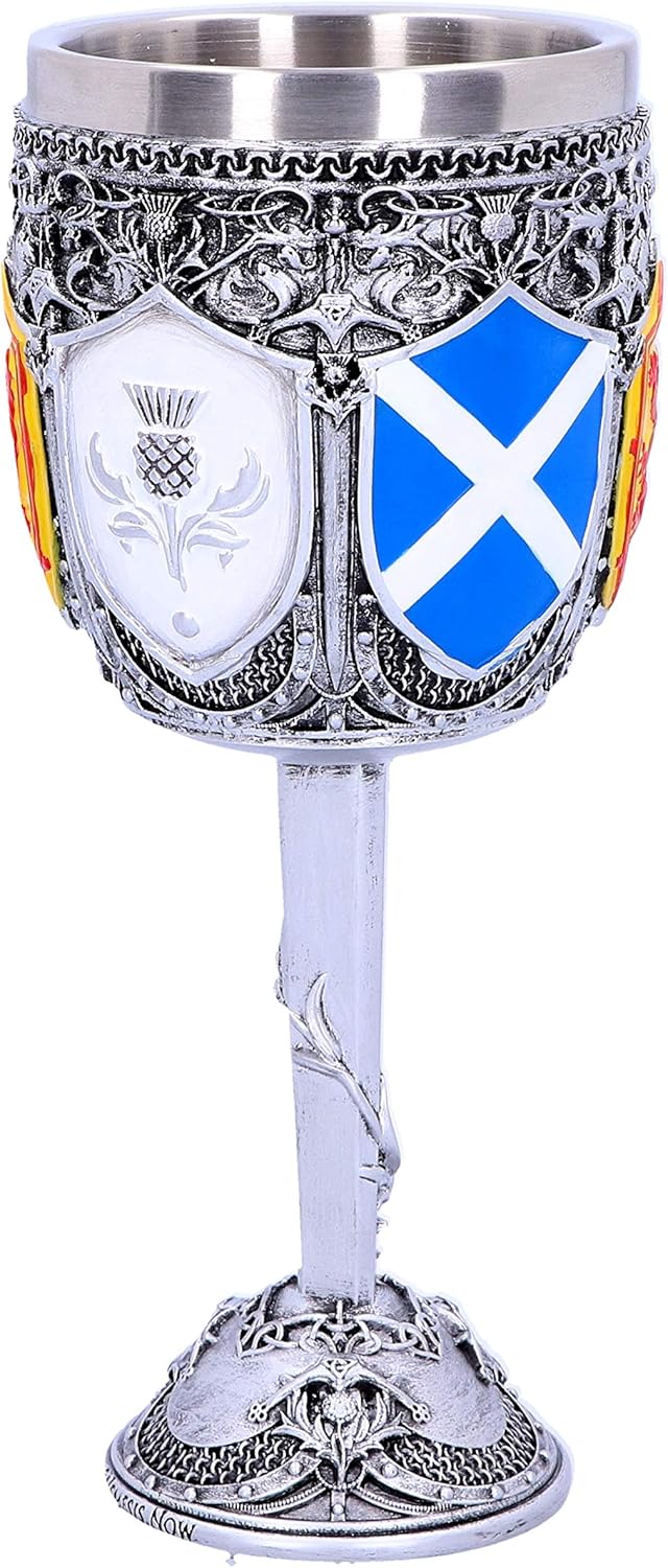 Nemesis Now B4697P9 Goblet of The Brave Scottish Shield Chalice 17cm, Resin w. Stainless Steel, Silver,White