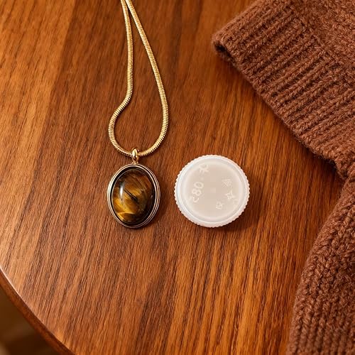 Miniatura 4 de Sonateomber Collar con colgante de piedra dorada para mujer, grueso, ovalado, natural, collares colgantes de piedras preciosas naturales, accesorios