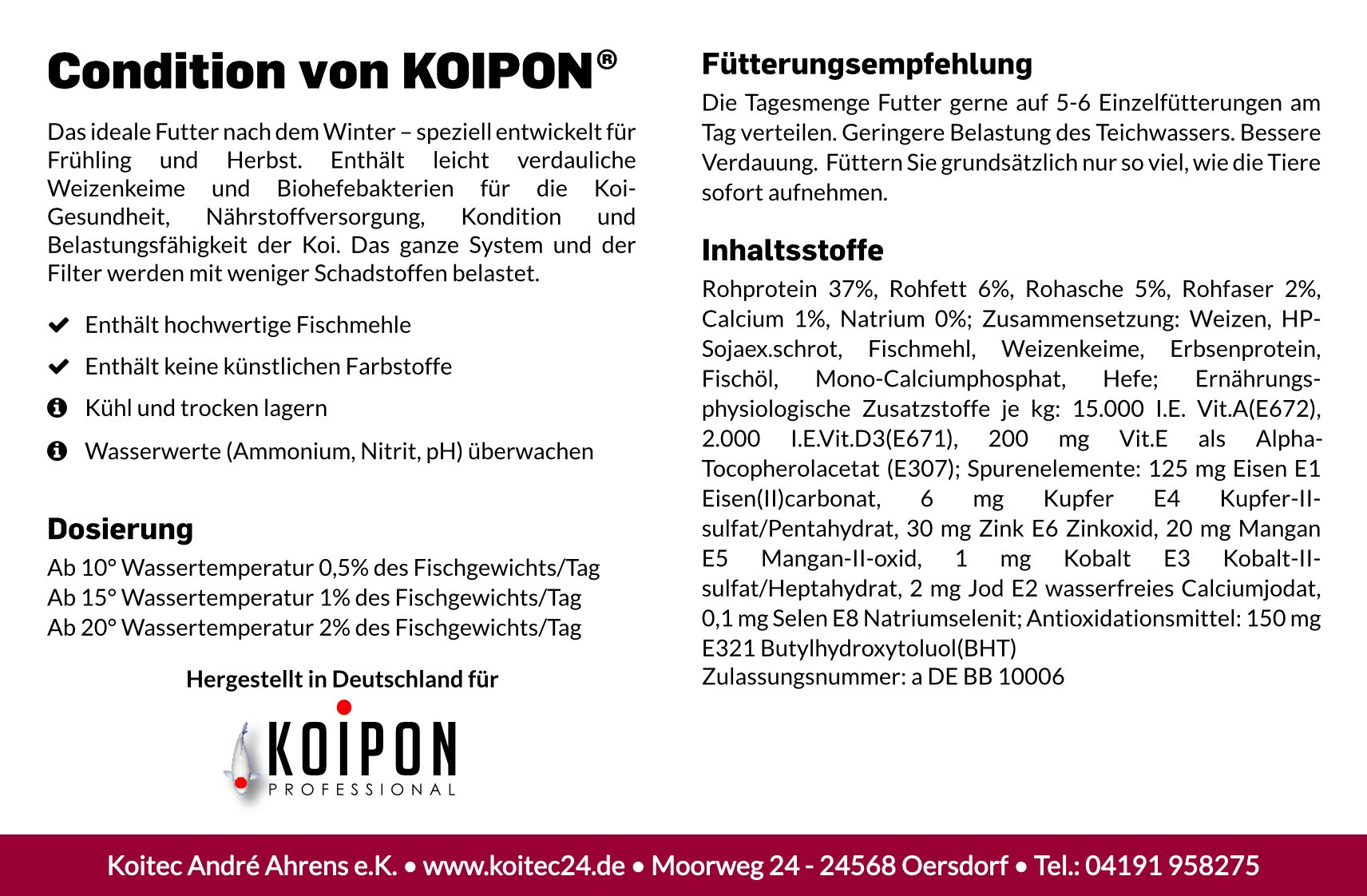 KOIPON Condition Koifutter 3,5 kg 6 mm Frühjahr & Herbst, schwimmend | Leicht verdauliches Frühjahrs- & Herbstfutter, schwimmende Pellets – für japanische Koi, auch für Goldfische