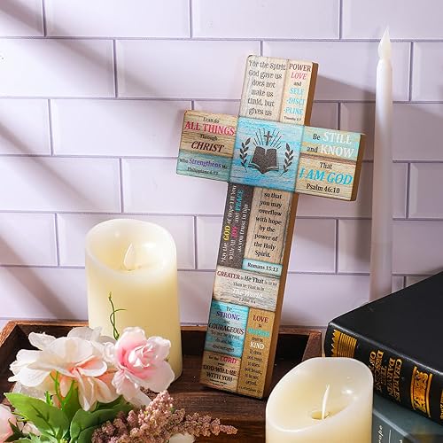 Miniatura 3 de Jetec Christians Cross - Decoración de pared con versículo bíblico de fe, centros de mesa, centros de mesa, letrero de pared de granja para el