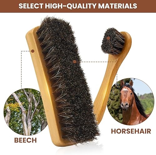 Miniatura 2 de IKI Deluxe 5-Piece Shoe Polishing Horsehair Brush Set, Leather Shoe and Boot Care Brush, Suede Leather Cleaning Brush with Microfiber Cloth