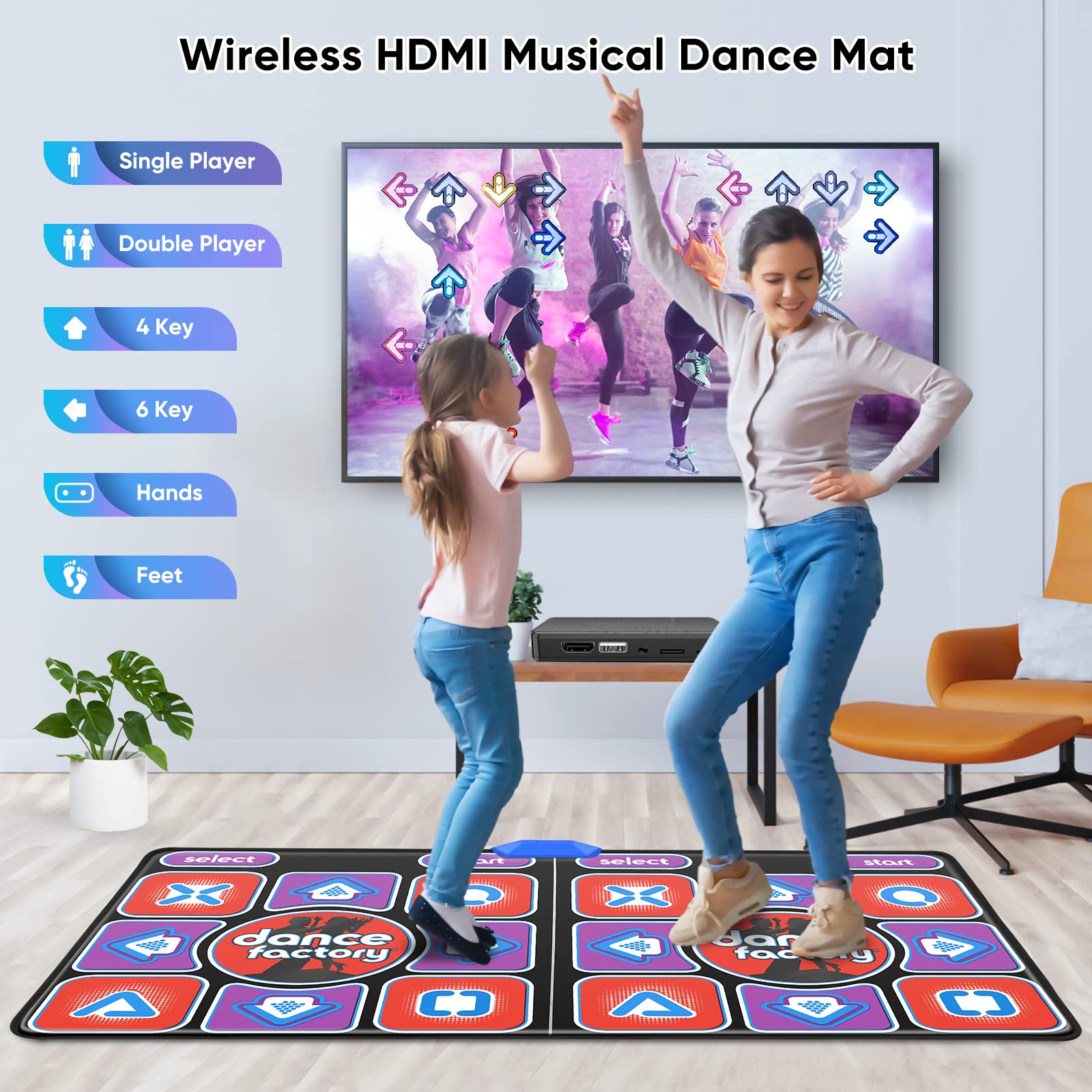 Helangel Tappeto da Ballo Doppio Ultimate Family Fun - Tappeto da Ballo Antiscivolo Wireless con Oltre 200 Giochi e Oltre 100 brani Musicali per Bambini e Adulti (166 x 93 cm)