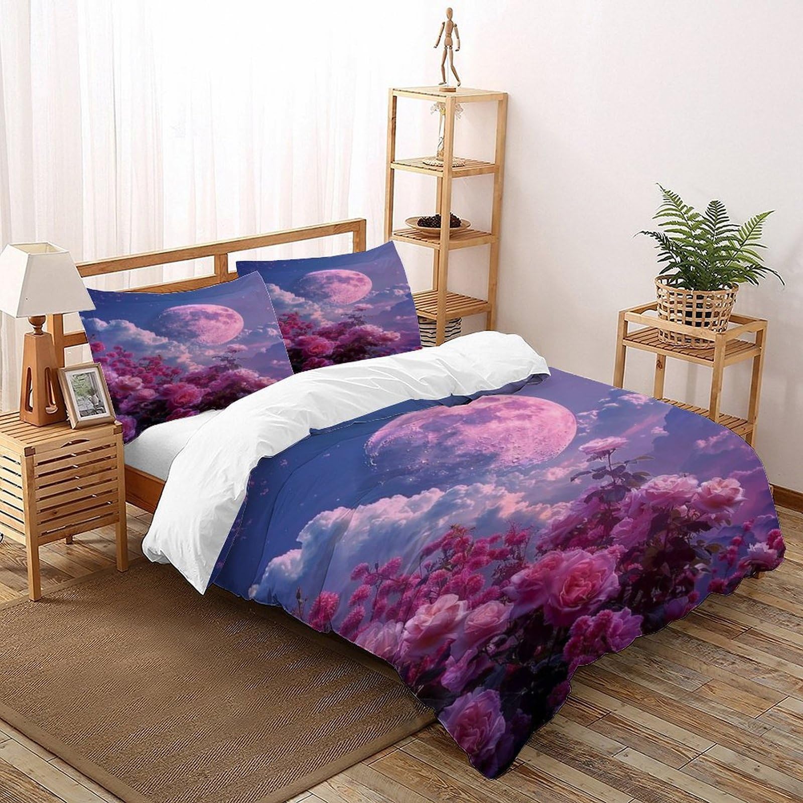 Housse de couette 260x220 microfibre imprimée avec fermeture éclair et taies d'oreiller lit king