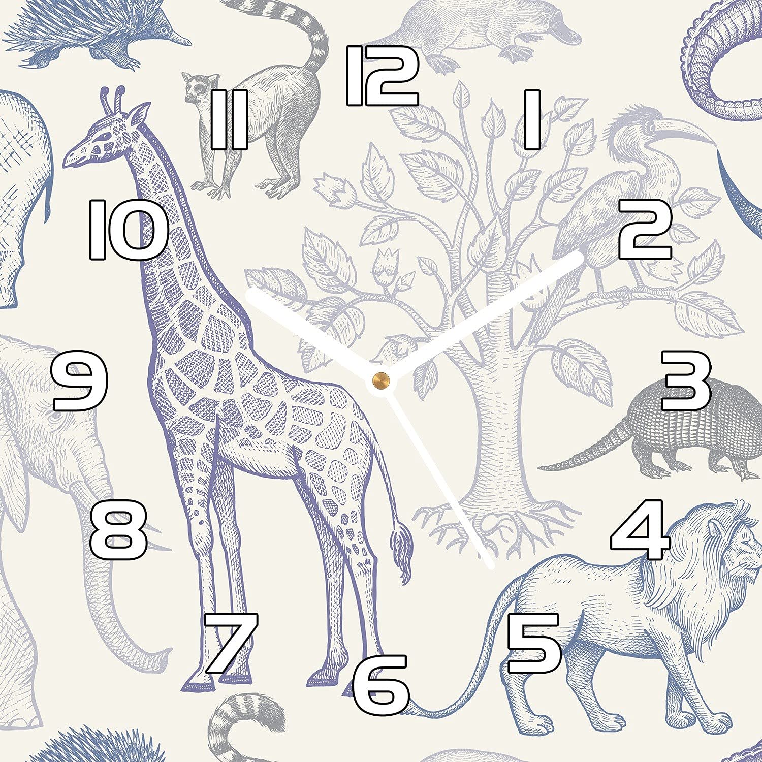 Horloge en verre 30x30 cm Coloray avec aiguilles blanches motif jungle pour cuisine