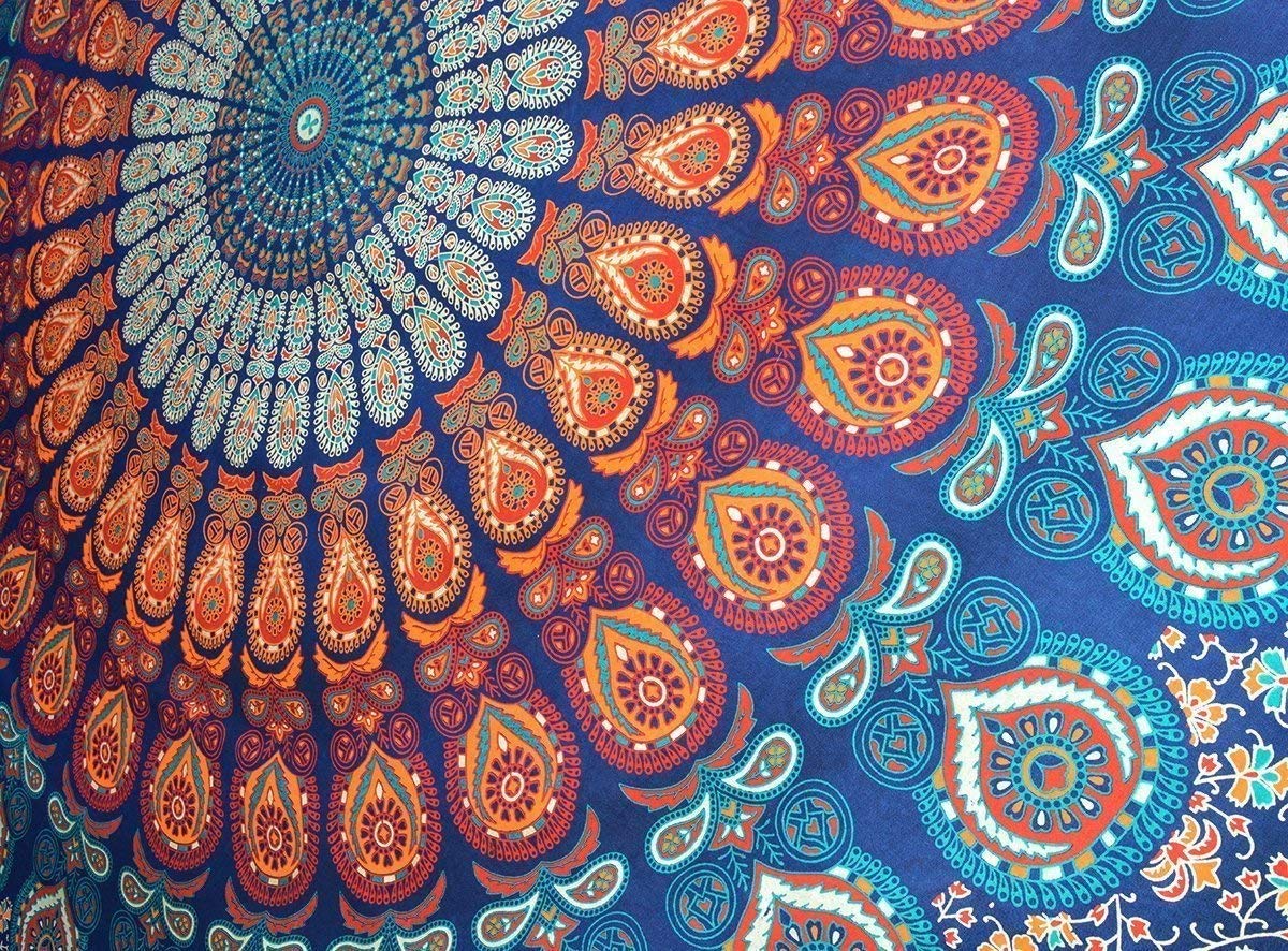 Tapisserie Murale Mandala Soleil Joie Coton Inde - 90x60 Pouces Noir