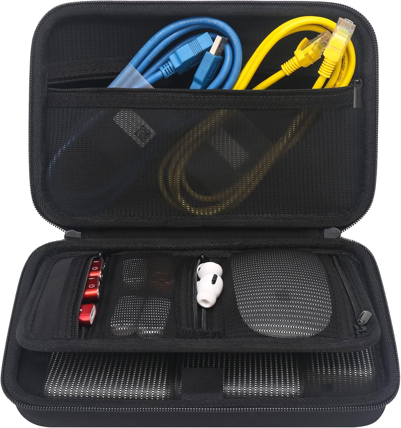 Elonbo Hard Travel Cords Organizer Universal Small Electronic Accessories Carrying Case for Chargers Cables MacBook Adapter Magic Mouse Apple Pencil Flash Disk Tech Portable Storage Bag, Black+Grey : Clothing, Shoes & Jewelry