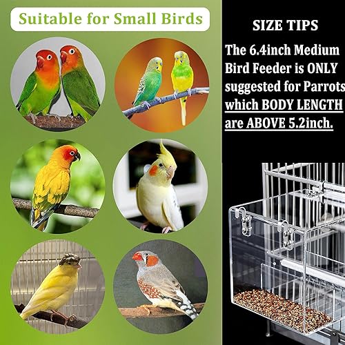 Miniatura 6 de Comedero para pájaros sin desorden para jaula de acrílico automático, sin derrames, para periquitos, loros, cacatúas, agapornitos loros, 6.4 pulgadas