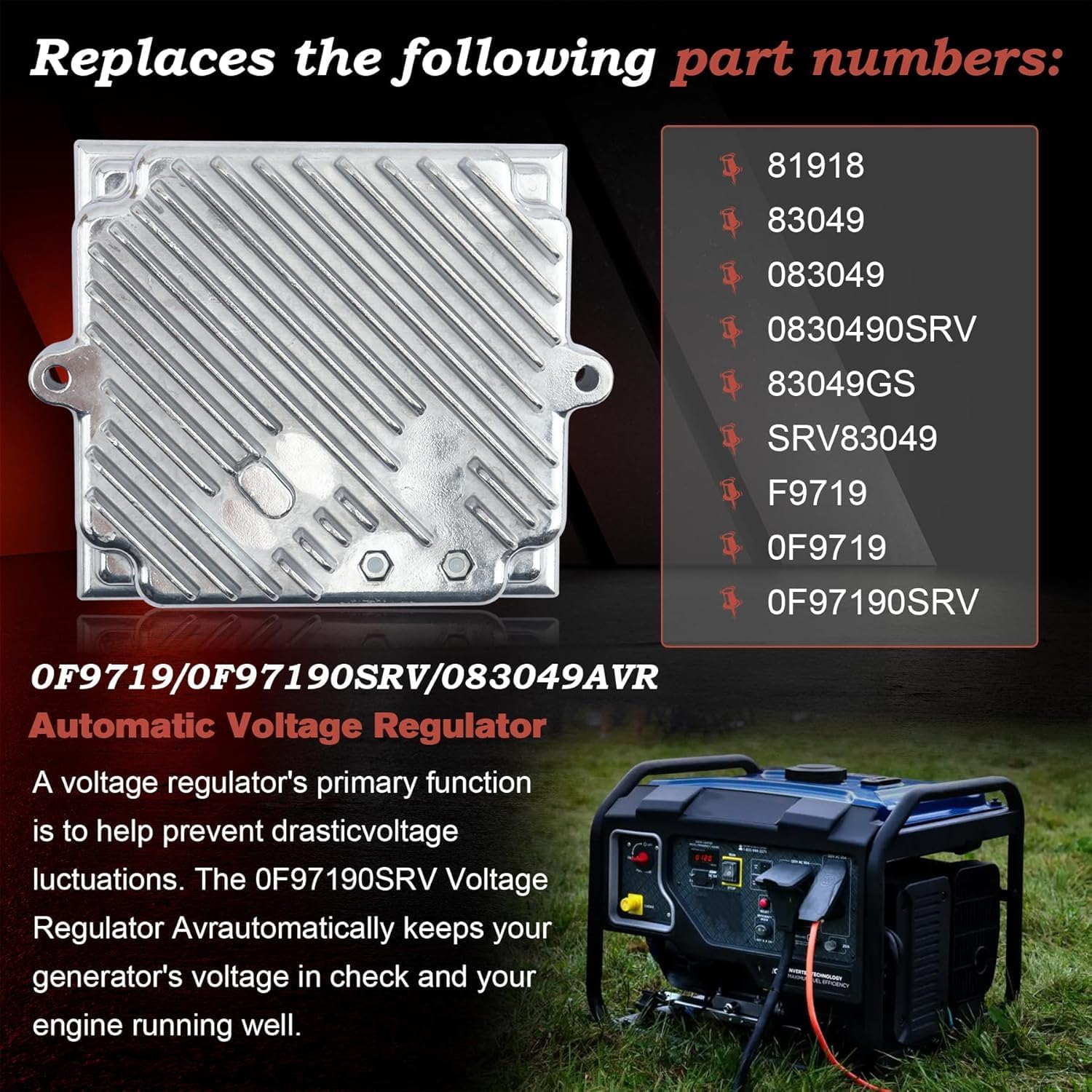 0F97190SRV Voltage Regulator PCB, AVR Automatic Voltage Regulator Compatible with Generac Generator 81918 83049 083049 F9719 0F9719 83049GS 0830490SRV SRV83049
