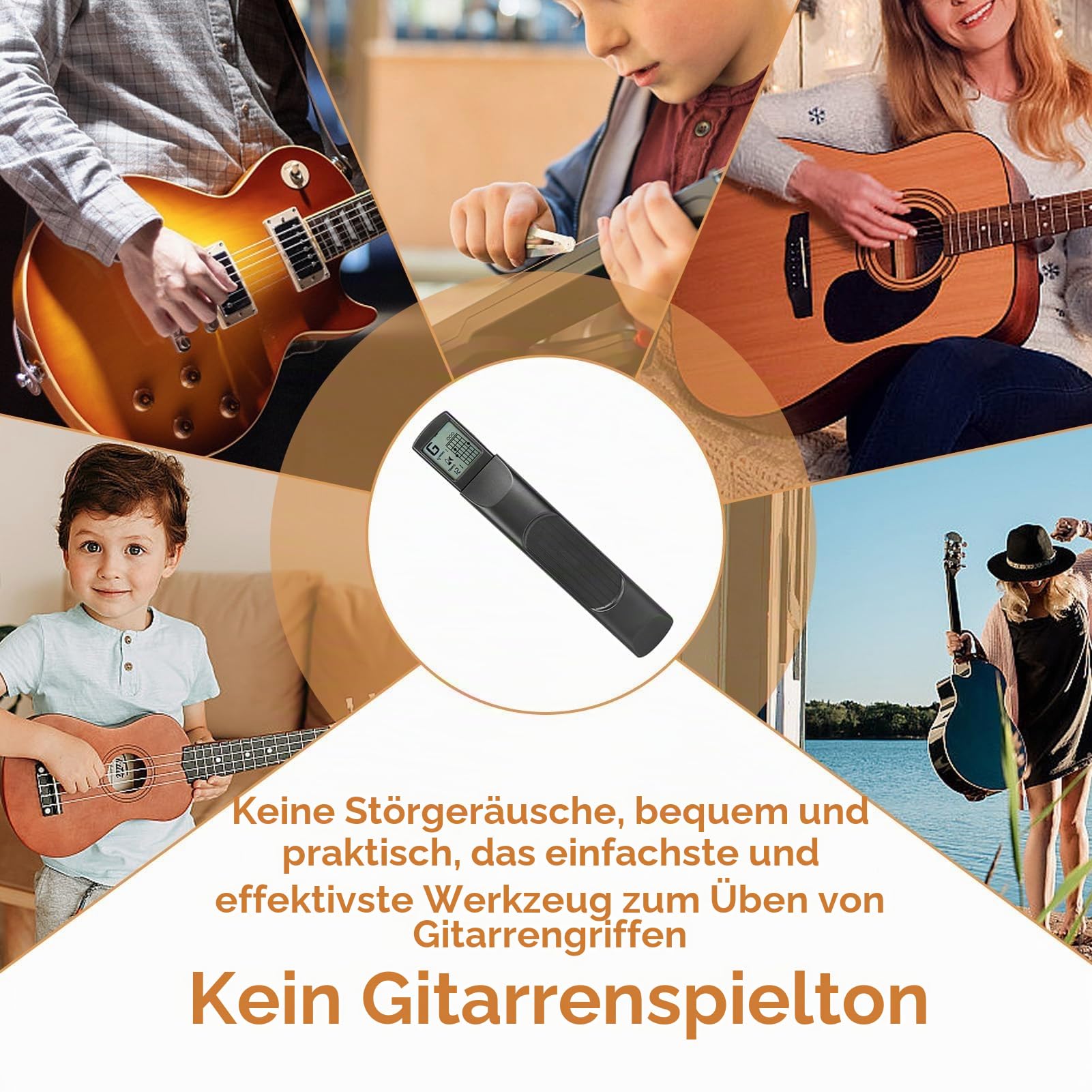 Taschengitarren Übungshals, 29x5x4cm/11,4x2x1,6 Zoll Mini 6-Bund Gitarren Übungswerkzeug Tragbares Akkordtrainer mit drehbarem Chart-Bildschirm Gitarren Akkord Trainer Hals Akkord Tool für Anfänger