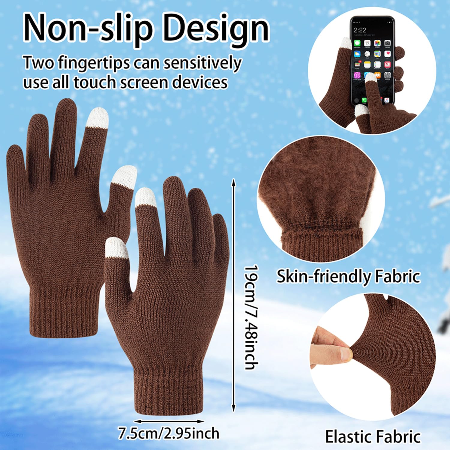 suoundey 2 zestawy zimowych dzianinowych czapek typu beanie ocieplacz na szyję szalik i rękawiczki do ekranu dotykowego 3 w 1 zimowy ciepły zestaw, czarny i brązowy