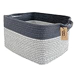 COMFY-HOMI Cotton Rope Woven Basket with Handles for Shelves,Toys,Book, Cloth Storage Baskets Bin for Organizing-13.5x11x9.5 Toy Decorative Organizer for Living Room, Bathroom-Light Grey