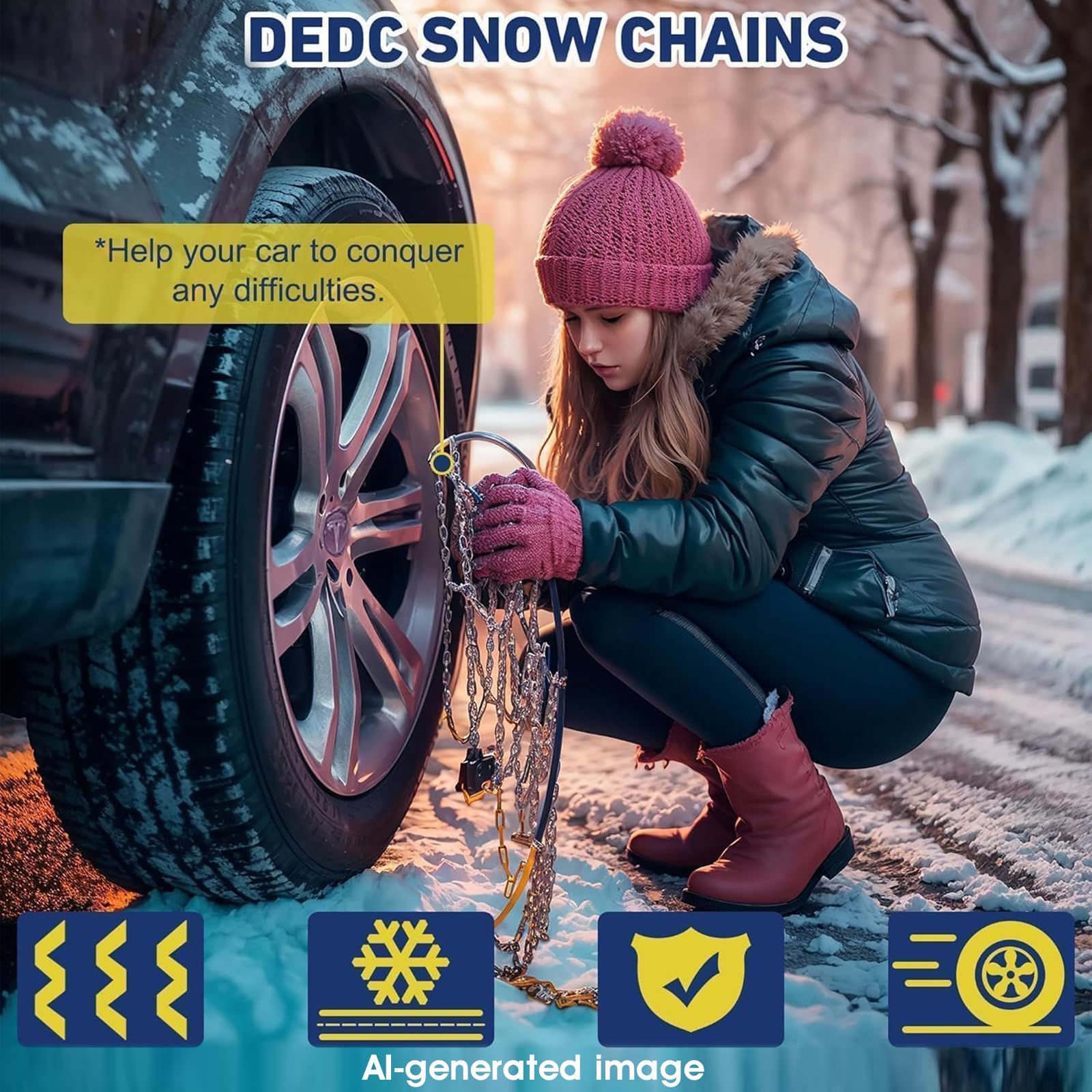 DEDC Catene da neve per auto, catene da neve per SUV e camion, catene per ruote di trazione automatica per pneumatici da 1 minuto, montaggio rapido, facile da montare, riutilizzabili, universali,