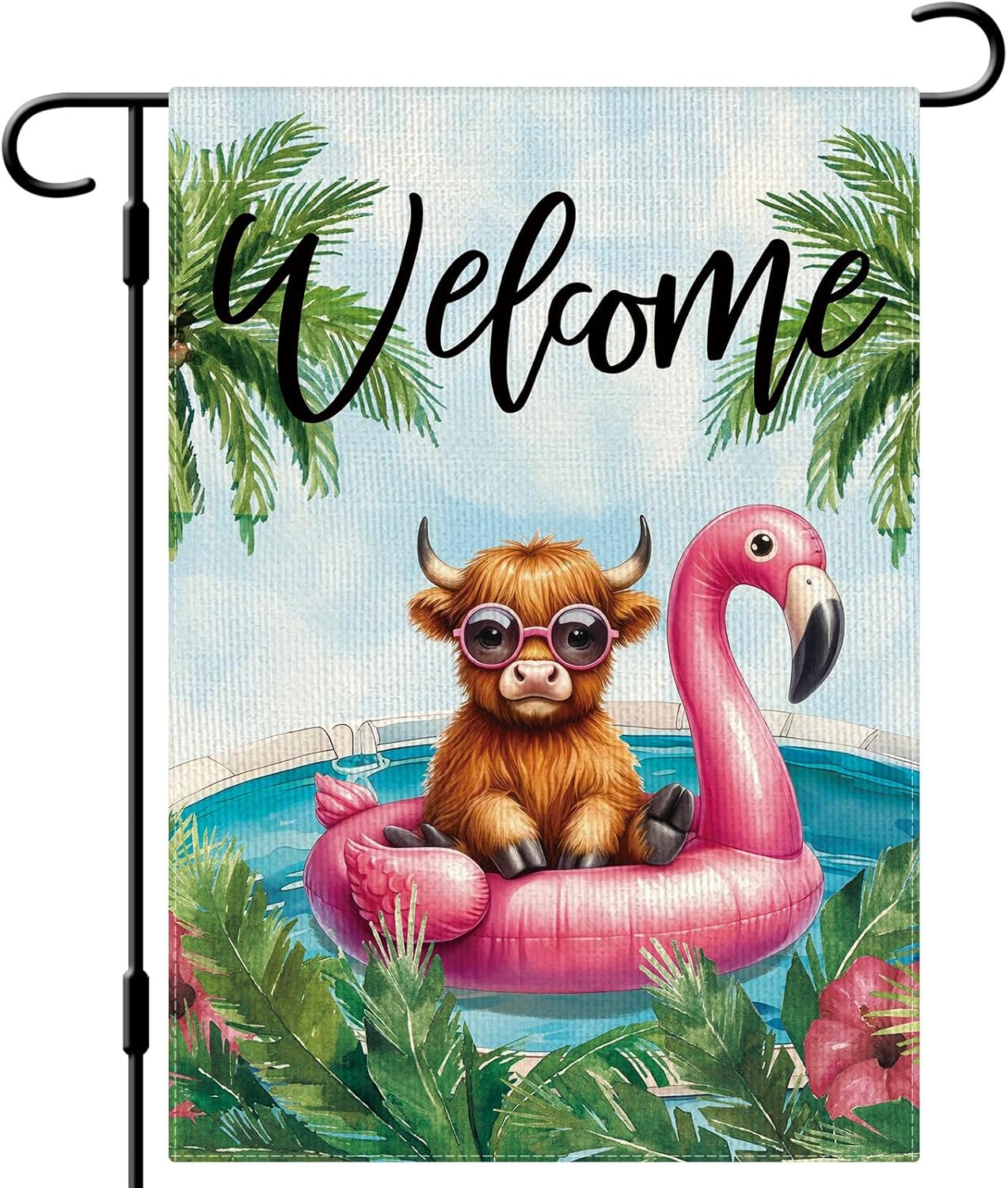 DLZDN Welcome Summer Highland Cow Garden Flag 12×18 Inch Double Side Vertical Burlap Farmhouse Yard Flag Summer Seasonal Outdoor House Decoration