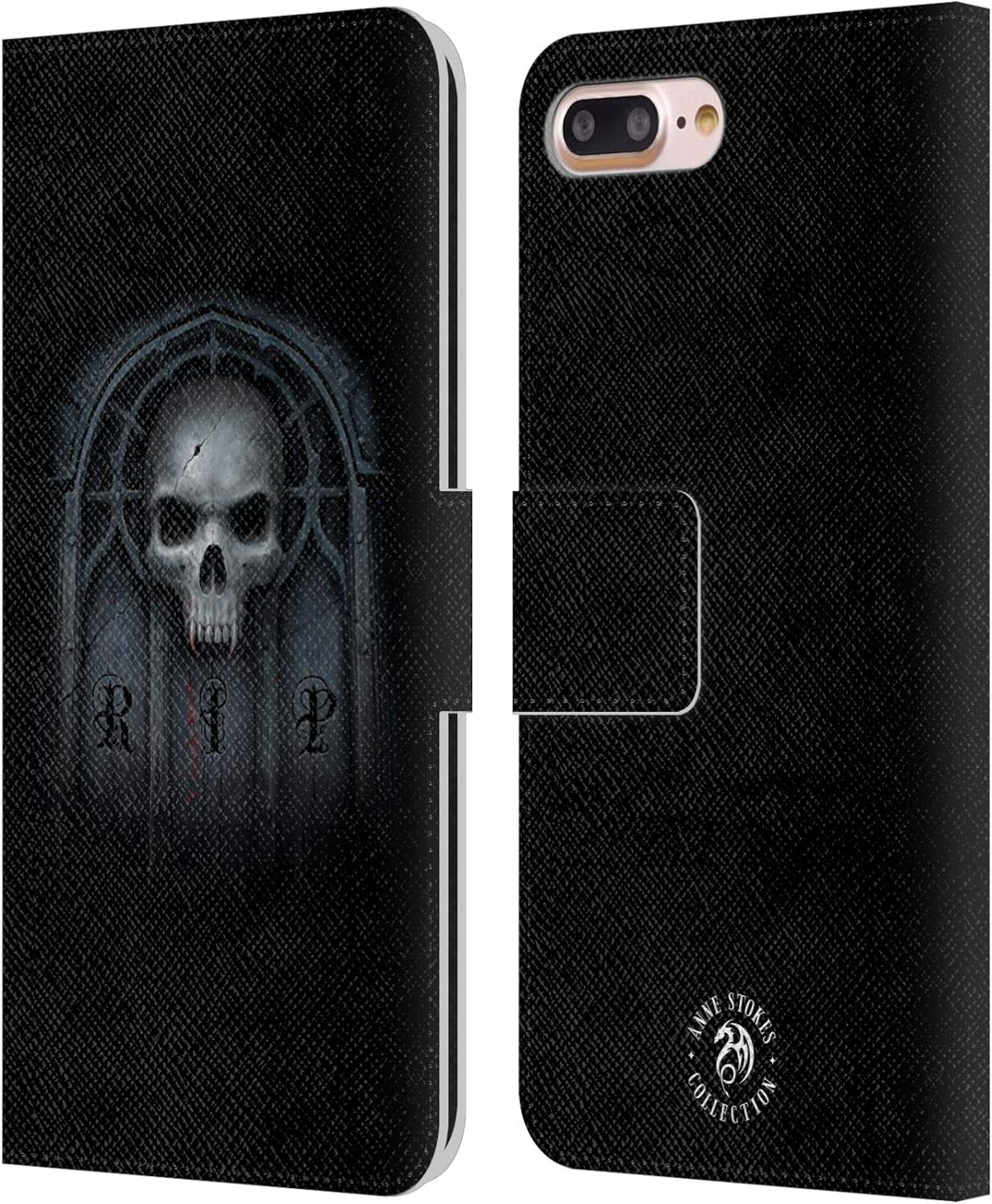 Head Case Designs Officially Licensed Anne Stokes Await The Night Skull Gothic Leather Wallet Case Compatible with Apple iPhone 7 Plus/iPhone 8 Plus