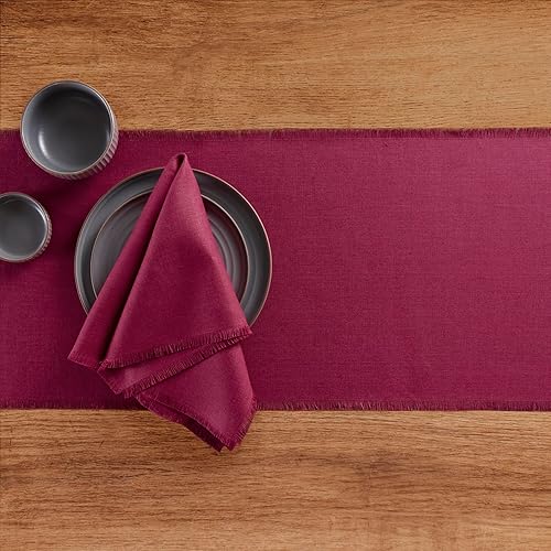 Miniatura 3 de Solino Home Camino de mesa de lino con flecos de 36 pulgadas, 100% lino puro, camino de mesa de remolacha de 14 x 36 pulgadas, ideal para tocador y