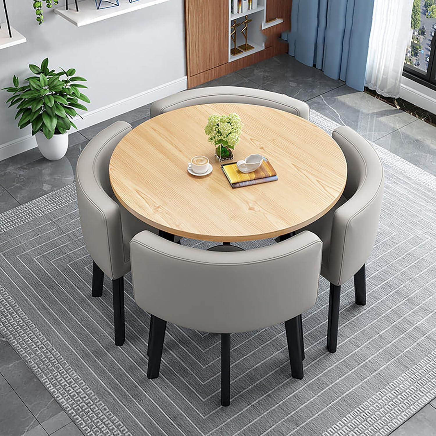 Modern Dining Table Set for 4 Round Conference Room Table with Chairs Small Round Dining Room Table Set Circle Kitchen Table for 4,A23-80x80x75cm