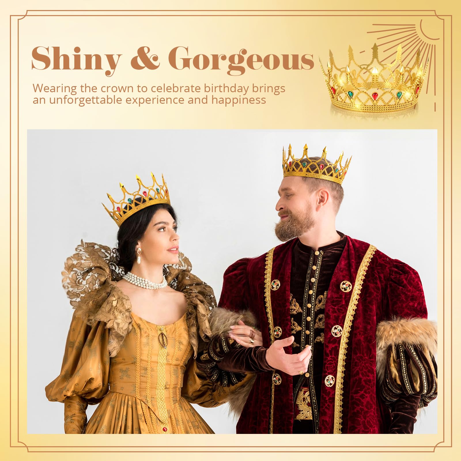Quelay 36 corone da re in oro regolabile da principe reale gioiello corona medievale per feste di compleanno costume reale cosplay divertimento