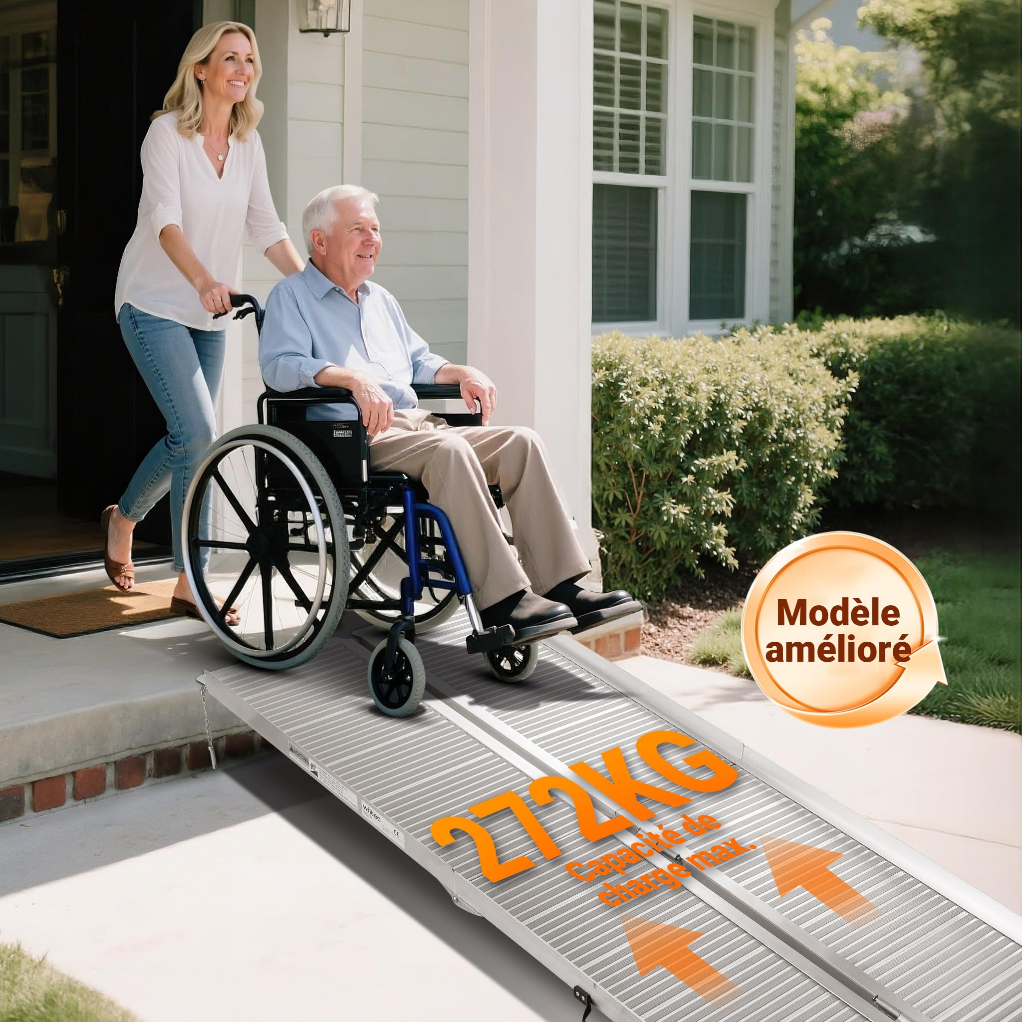 Wiltec Rampe pour Fauteuil Roulant – 1525 x 720 x 50 mm – capacité de Charge 270 kg – en Aluminium – Profil antidérapant – Rampe d'accès 2X Pliable Mobile pour Chaise Roulante, Handicapé, PMR